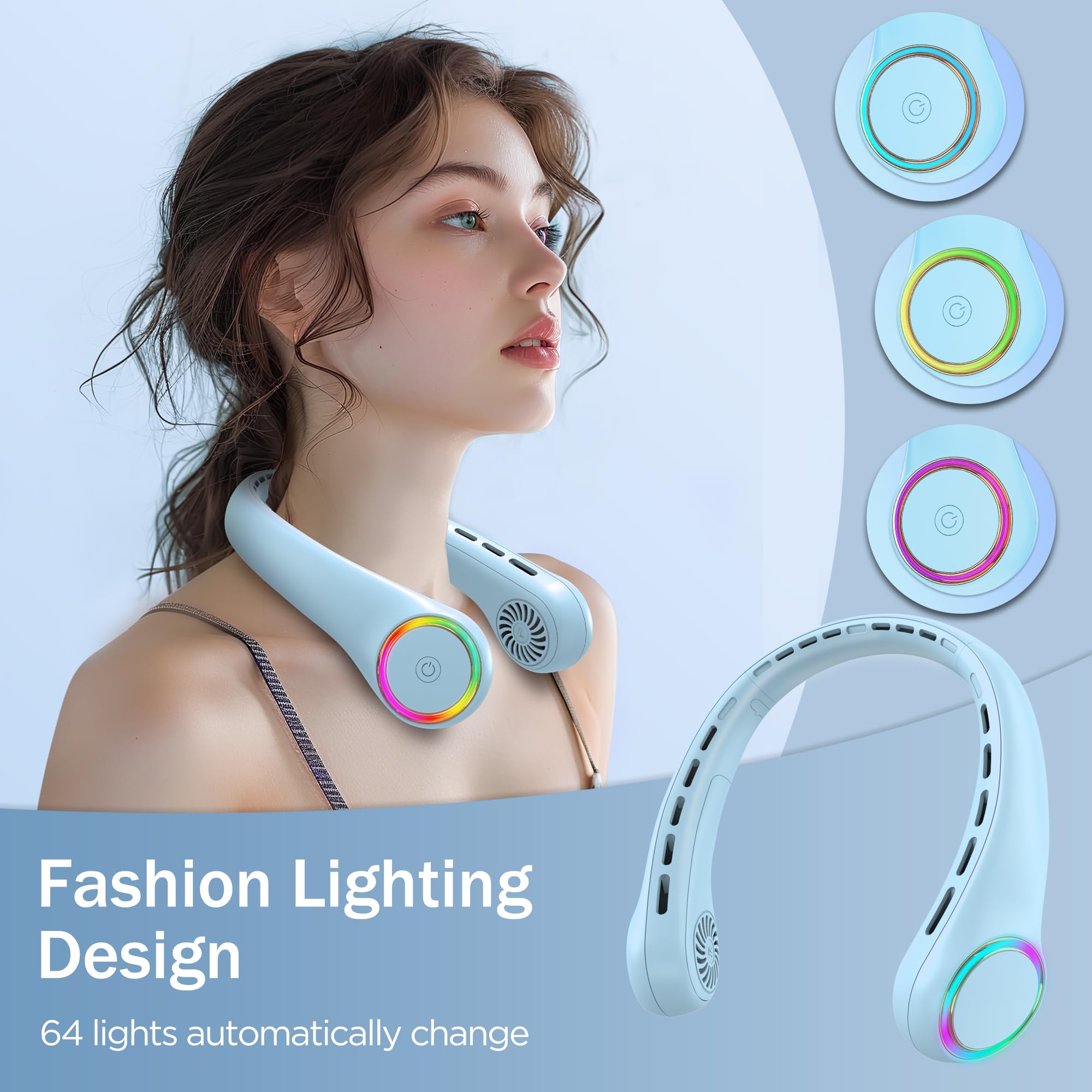 Neck Fan, Portable Fan With 5-17H Lifespan, 4000Mah Neck Fan Air Conditioner With 3 Adjustable Speeds And 64 Cool Lights, Nice R