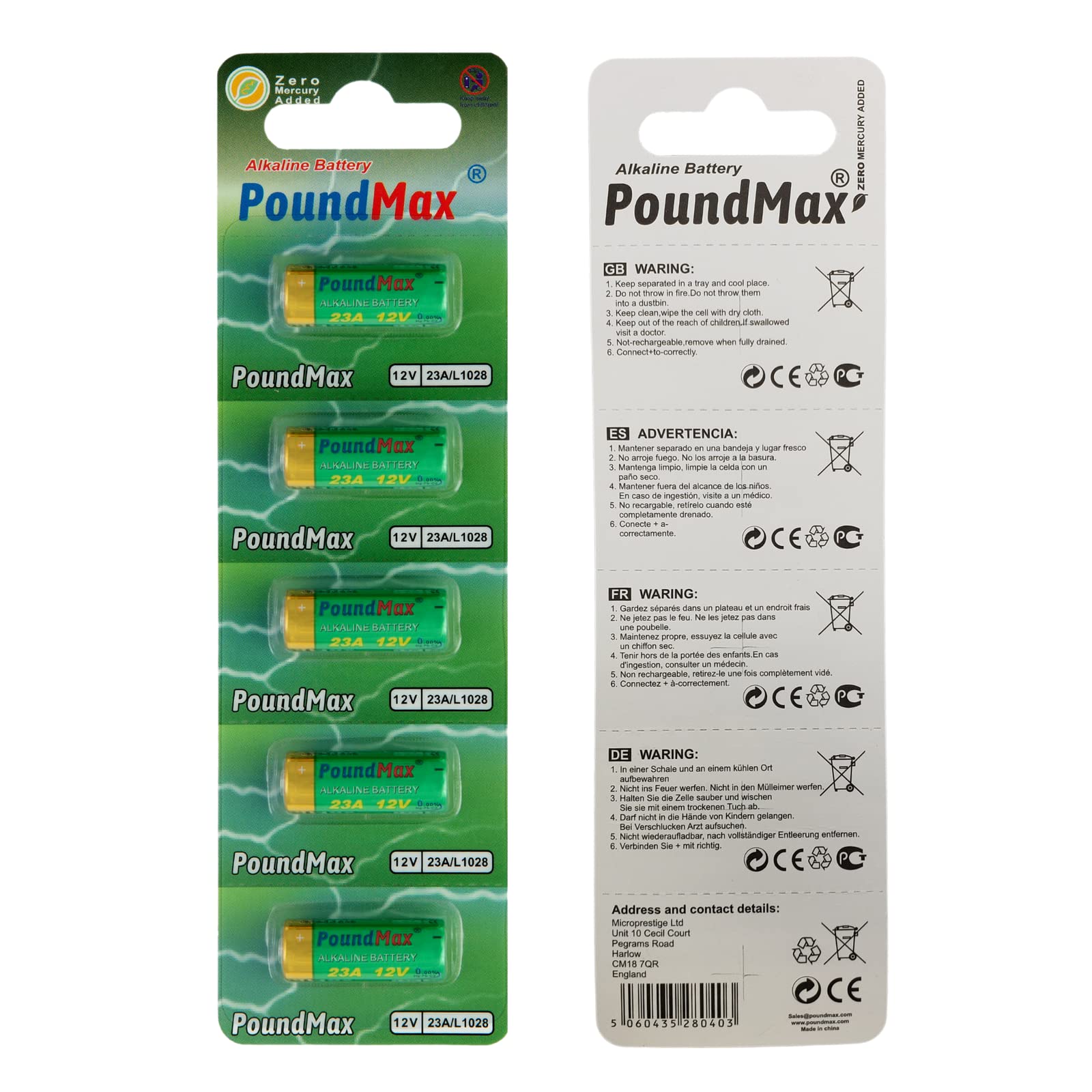 Poundmax 23A / L1028 Batteries 12V Alkaline Battery Combo Pack - 5 Count