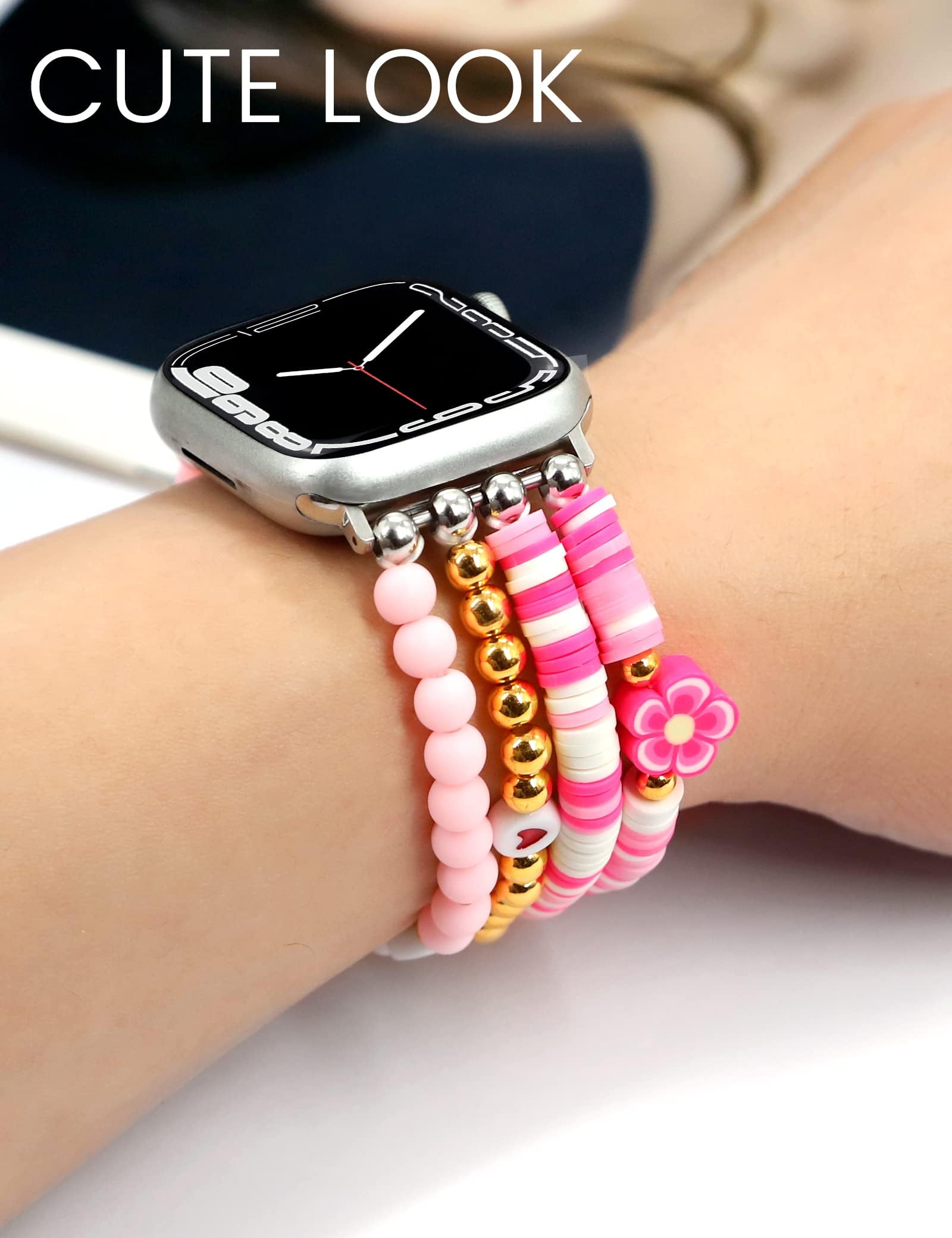 Jr.Dm Beaded Bracelet Compatible With Apple Watch 38Mm 40Mm 41Mm 42Mm For Women, Cute Fashion Preppy Stackable Handmade Stretchy