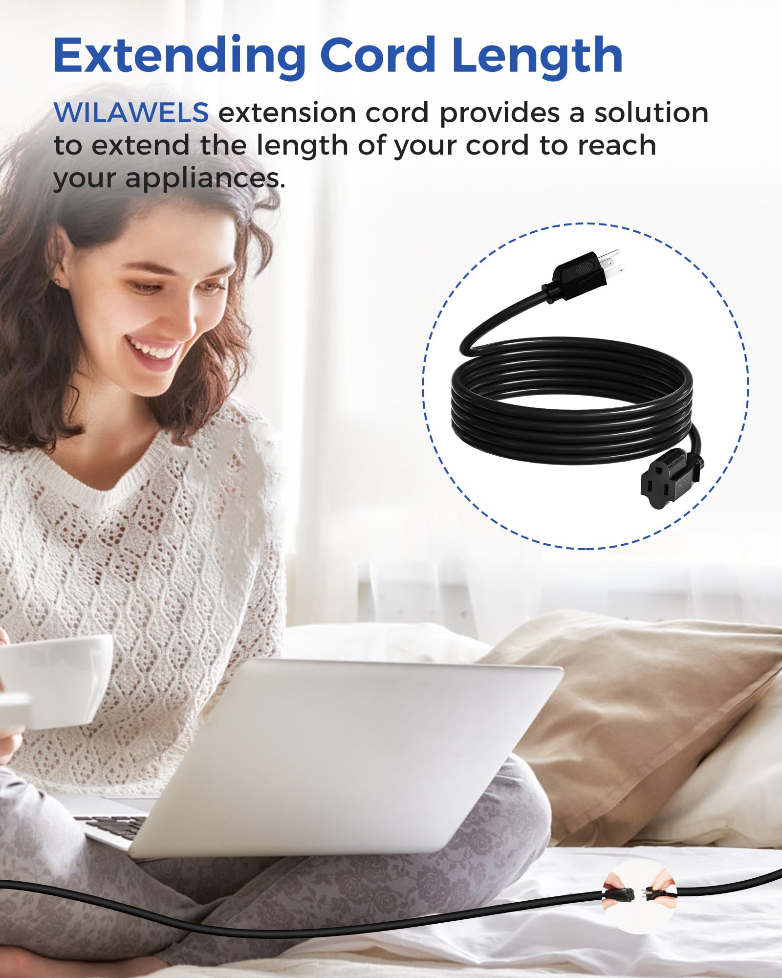 Wilawels 2 Pack 10Ft Extension Cord, 16/3 Sjtw Durable Power Cable For Indoor And Outdoor Use, 3 Prong Grounded Outlets, For Hal