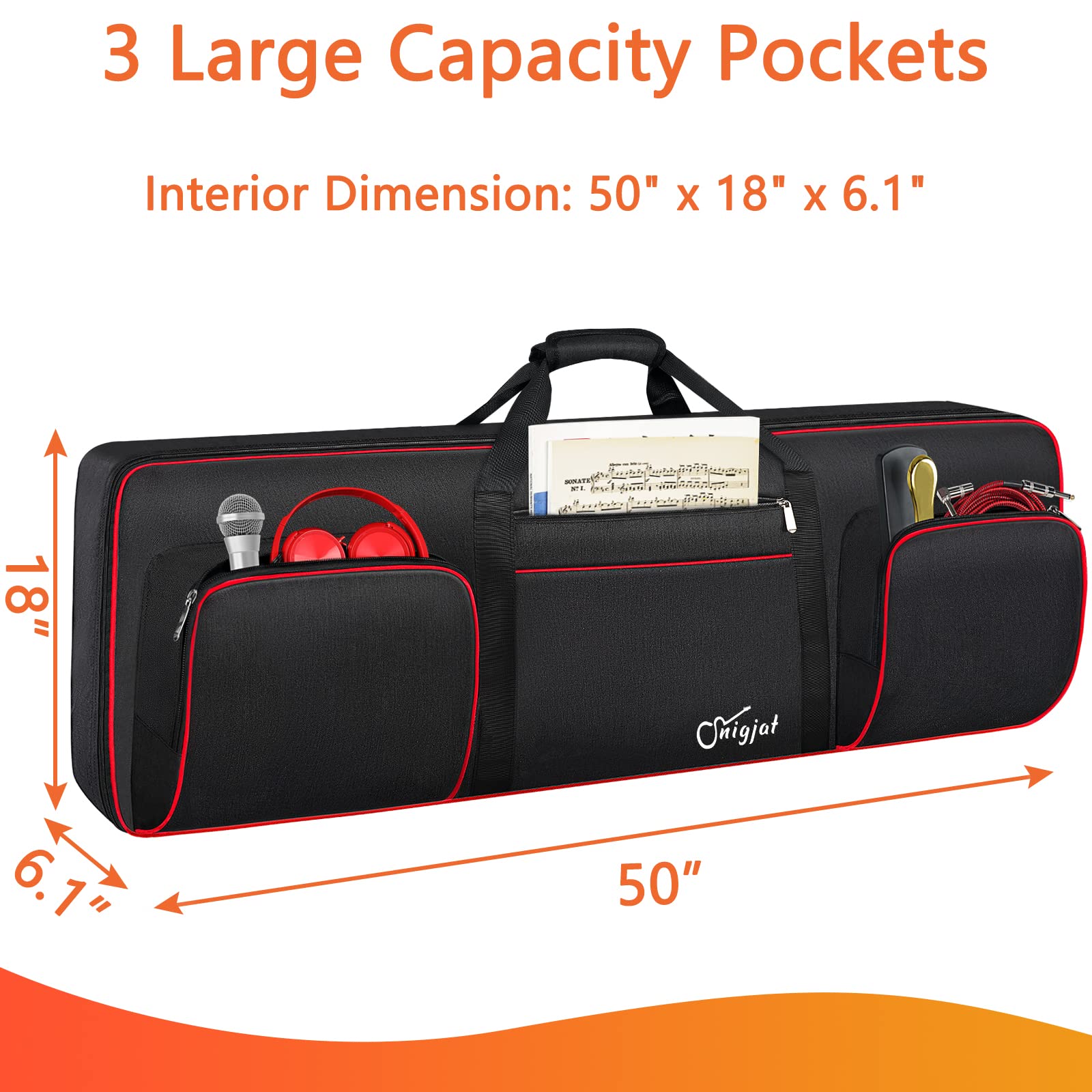 Snigjat 76 Key Keyboard Case Soft (Interior: 50''X 18''X6.1''), Padded Piano Case With Handle And Adjustable Shoulder Straps, Ke