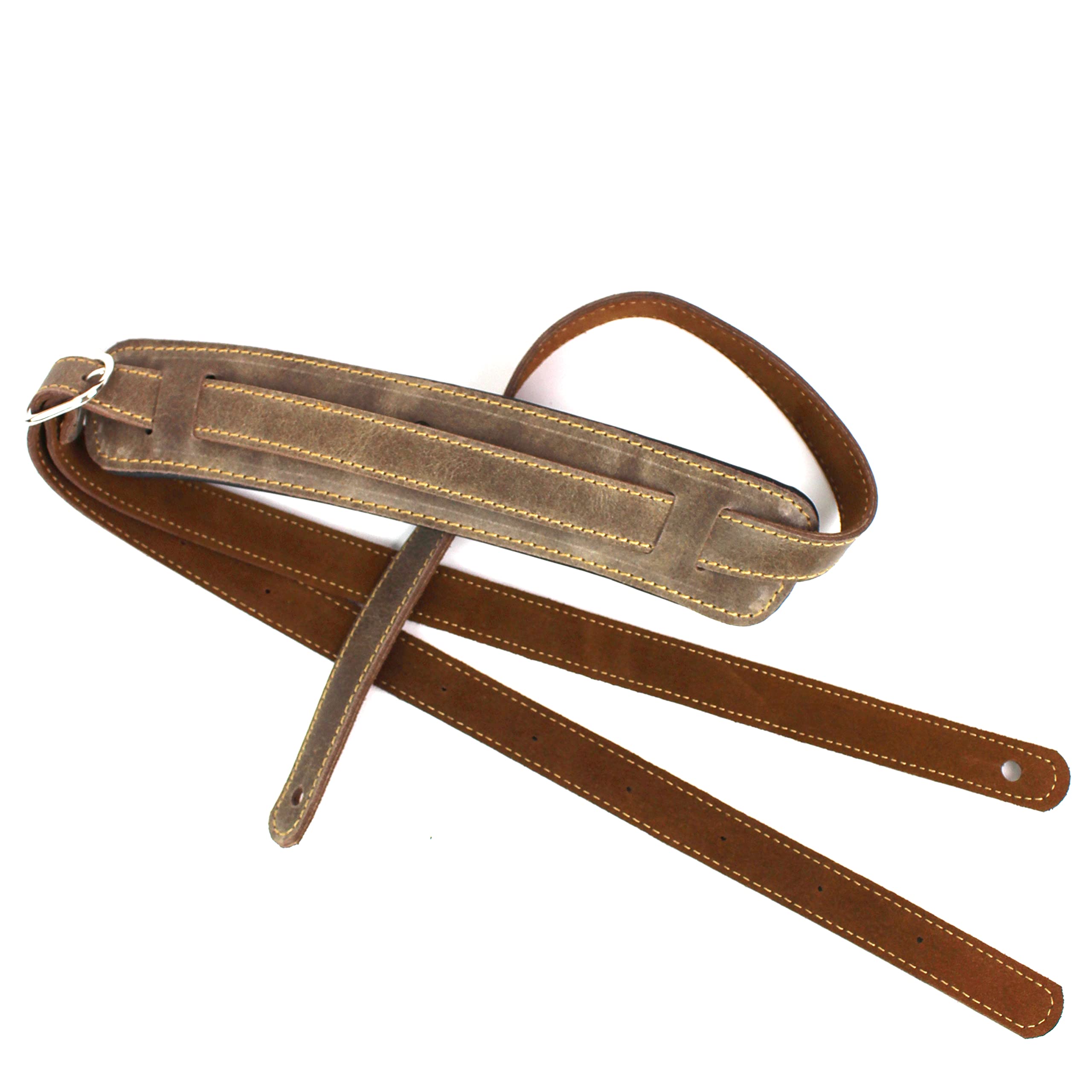 Walker And Williams C18LBRN Antique Brown All Premium Grain Leather Vintage Guitar Strap With Brass Buckle Extra Long For Acou