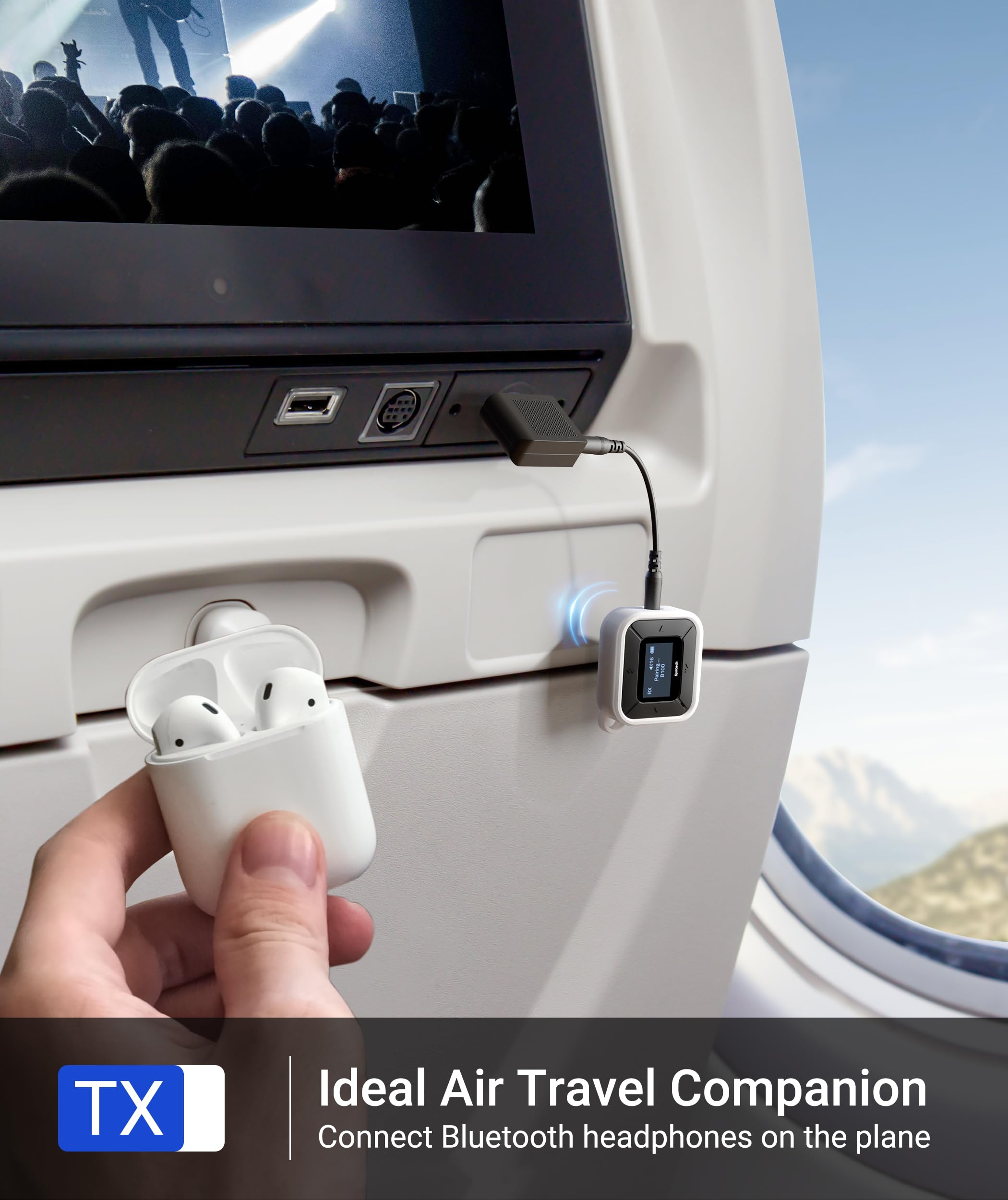 Syntech Airplane Bluetooth Transmitter Receiver For Airpods Or Headphones, Led Display Dual Pairs Low Latency Wireless Bluetooth