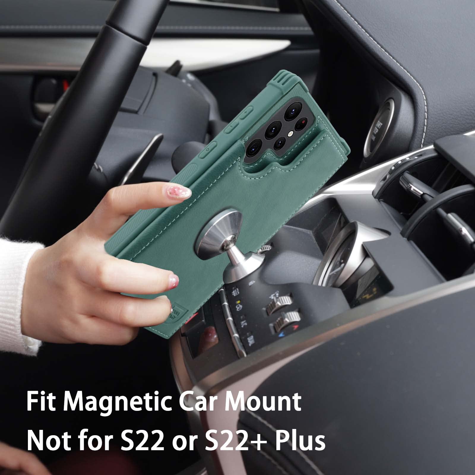 Vanavagy Compatible For Galaxy S22 Ultra Wallet Case For Women And Men, Faux Leather Flip Folio Phone Cover Fits Magnetic Car Mo