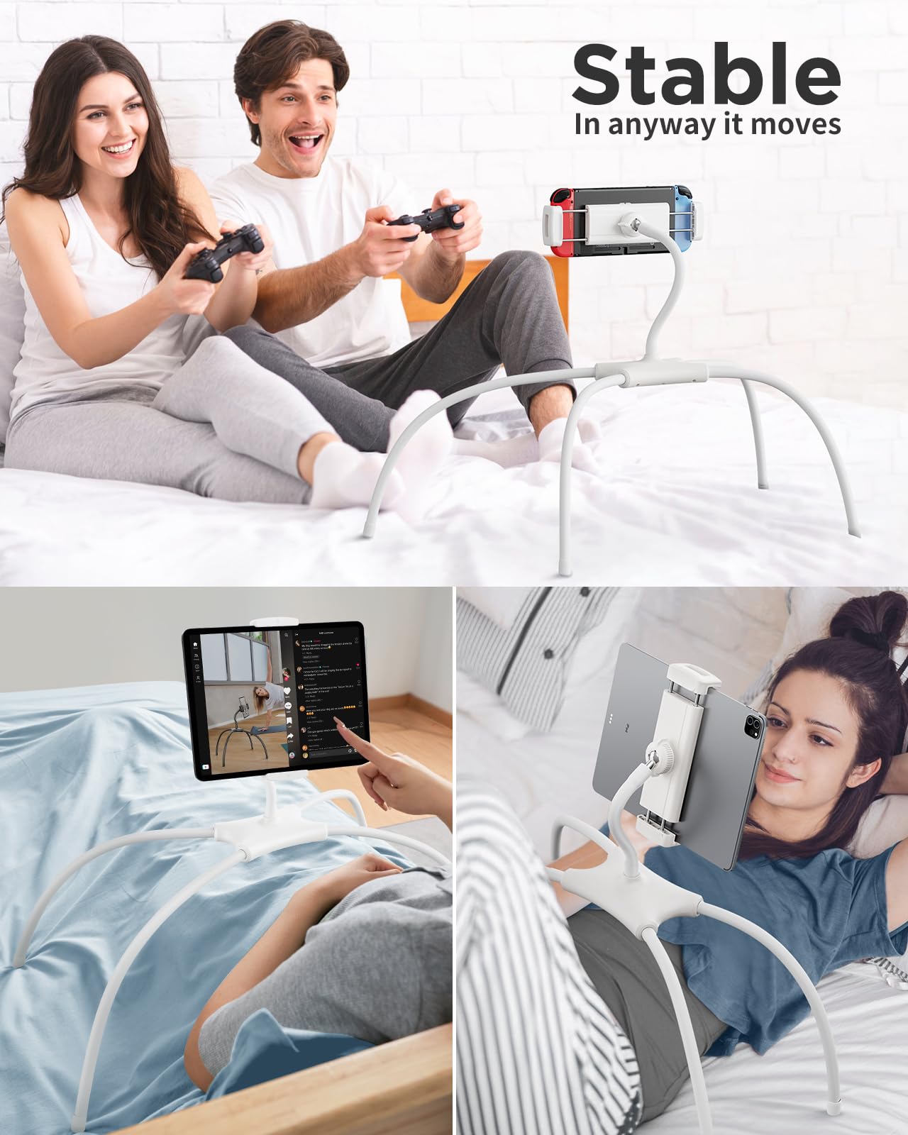 Saiji For Ipad Stand Holder Adjustable Tablet Stand For Desk, Portable Monitor Stand Tablet Holder For Bed Fit For Phones, Tablets, Portable Monitor, Switch And More 4.7' 17.3' Devices(White)