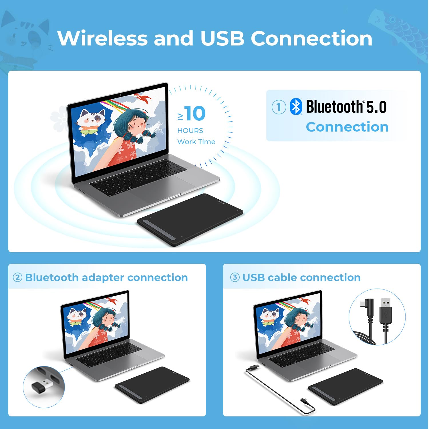 Xppen Deco Lw Wireless Drawing Tablet- 10X6 Bluetooth Graphic Tablet With Battery-Free X3 Digital Stylus Wireless Drawing Pad Co