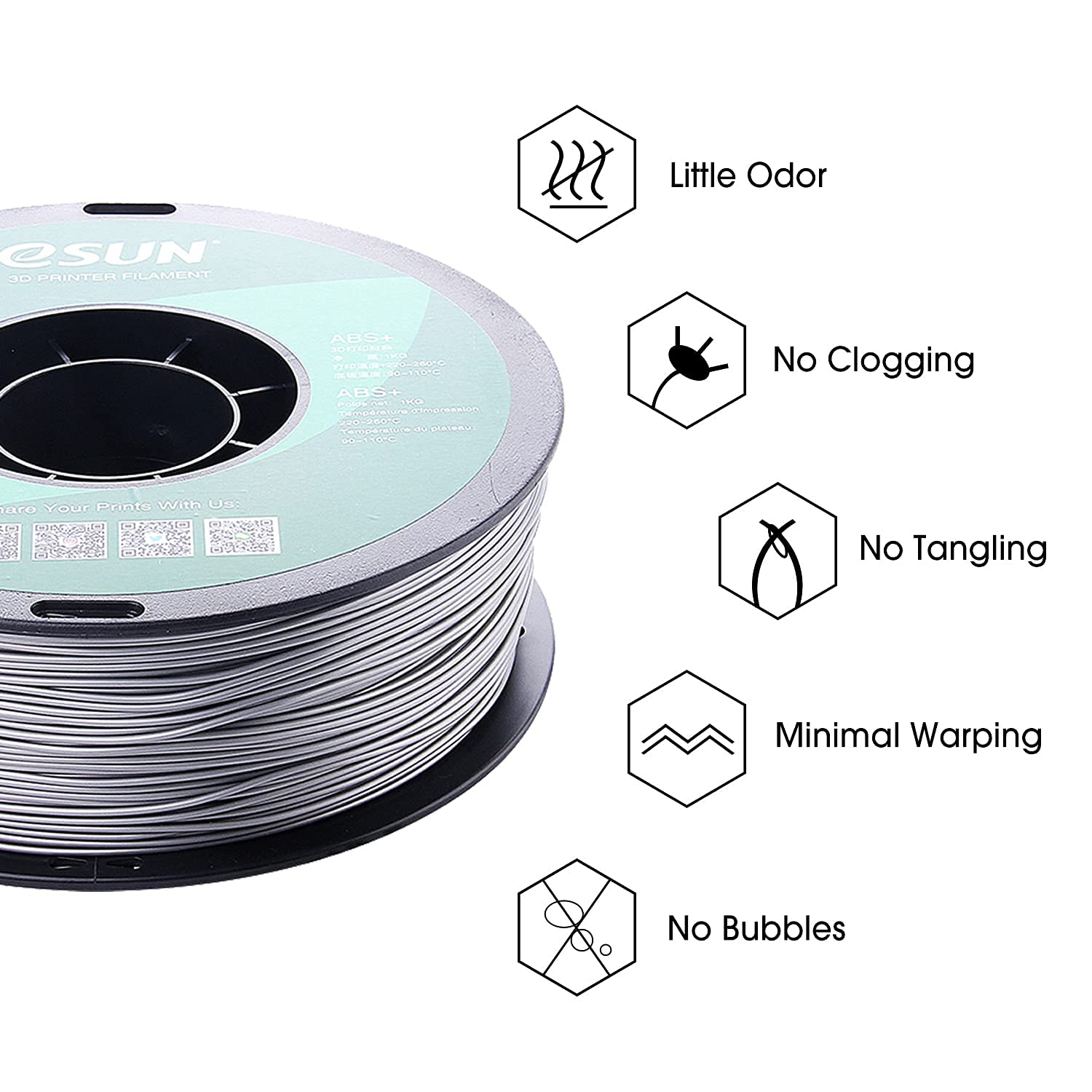 Esun 1.75Mm Gray Abs+ 3D Printer Filament 1Kg Spool (2.2Lbs), Gray