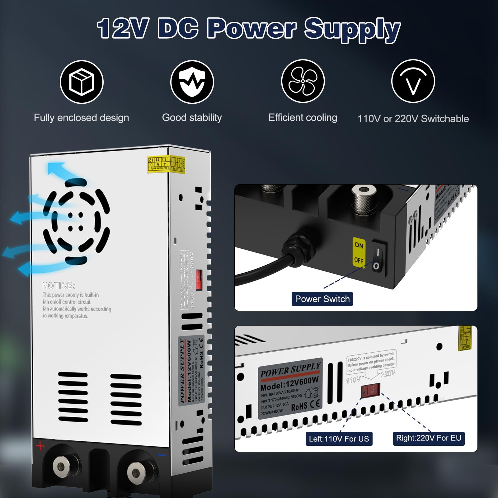 Imaycc Ac To Dc Converter 12V Smps,110V To 12V Dc Converter,12 Volt Power Supply Max 600W 50A Dc Power Converter