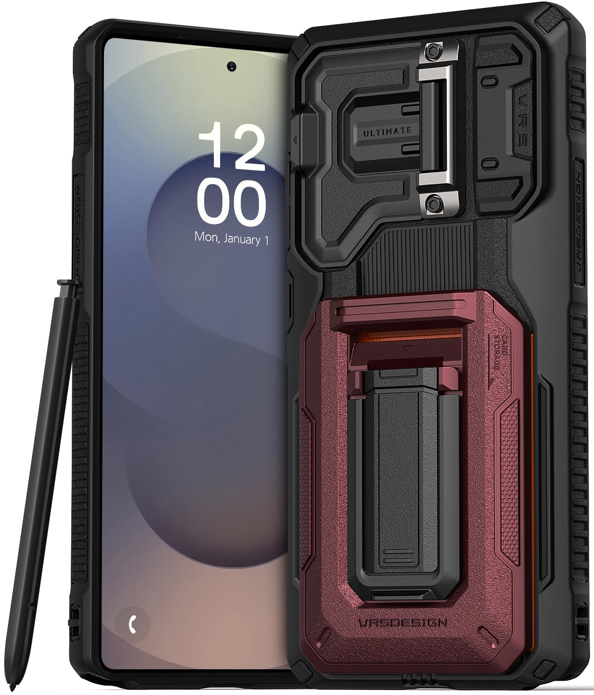 VRS DESIGN Origin Case for Galaxy S25 Ultra (2025), Rugged Wallet Card Holder [3 Cards] with Semi-Automatic Slot, Kickstand & Ca