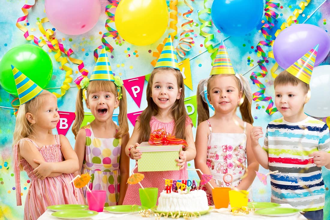 Beleco 7X5Ft Fabric Happy Birthday Backdrop Kids Birthday Party Decorations Birthday Banner Colorful Balloons Birthday Party Bac