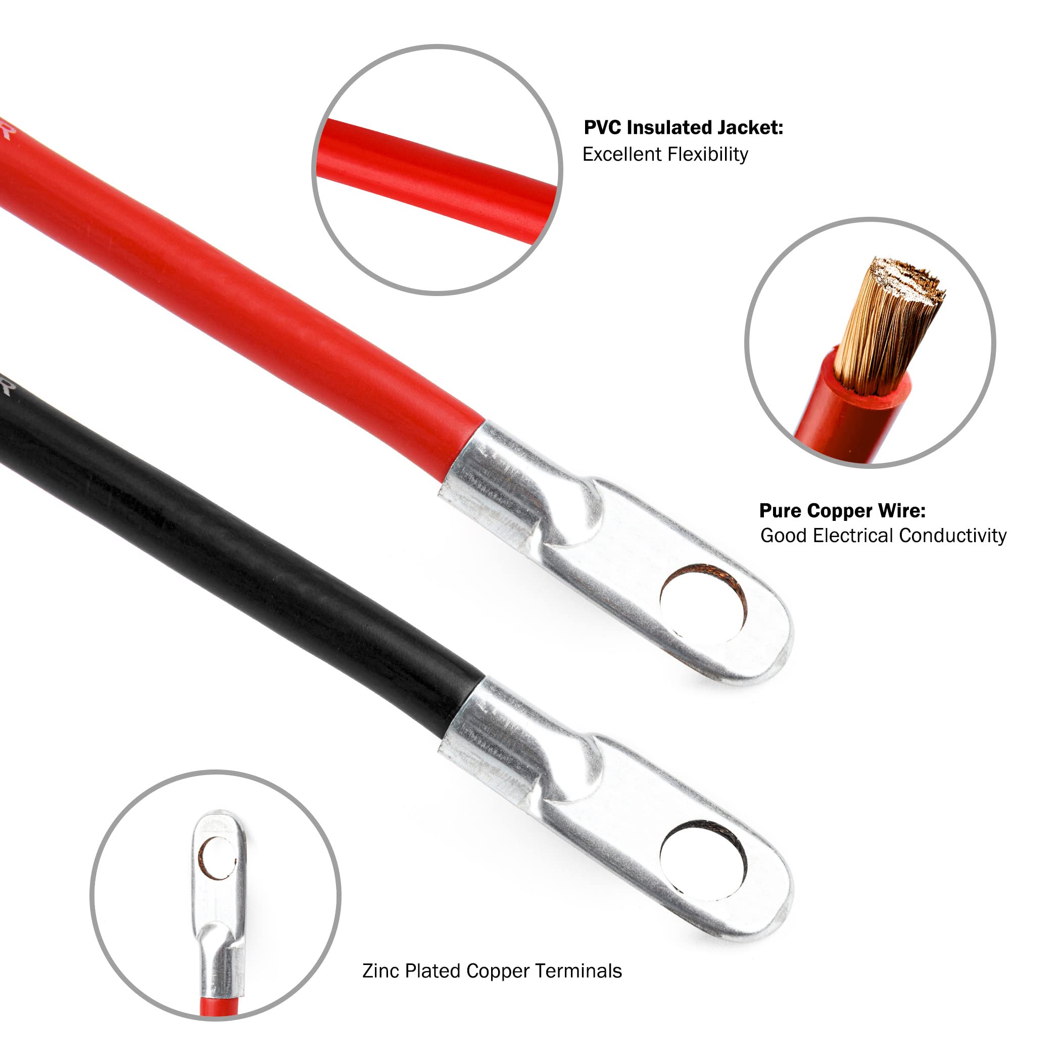 Cartman 4Awg 18 Inch Battery Inverter Cables Set, 4Gauge X 18'' (1 Positive & 1 Negtive) For Car, Truck, Rv, Solar