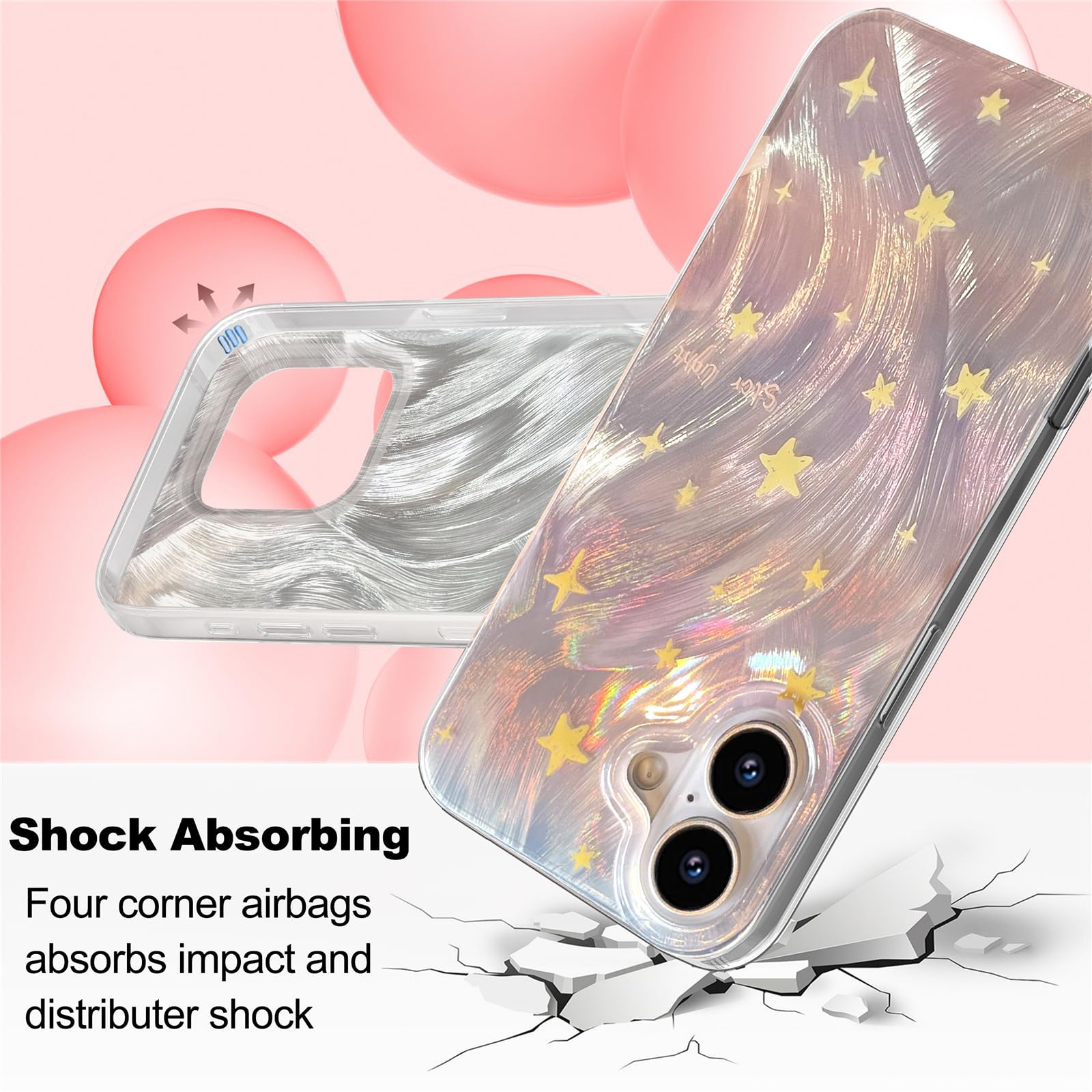 I Mgae In Ar Compact Case For Iphone 16 Plus Shiny Fade Star Design,Cute Trendy Soft Slim Tpu Shockproof Protective Phone Cases
