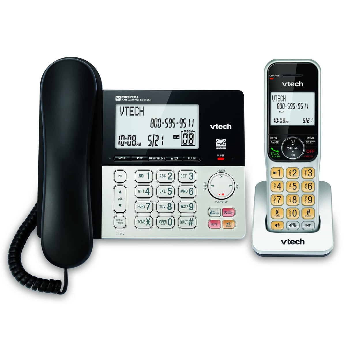 Vtech Vg208 Dect 6.0 Corded/Cordless Phone For Home With Answering Machine, Call Blocking, Caller Id, Large Backlit Display, Dup