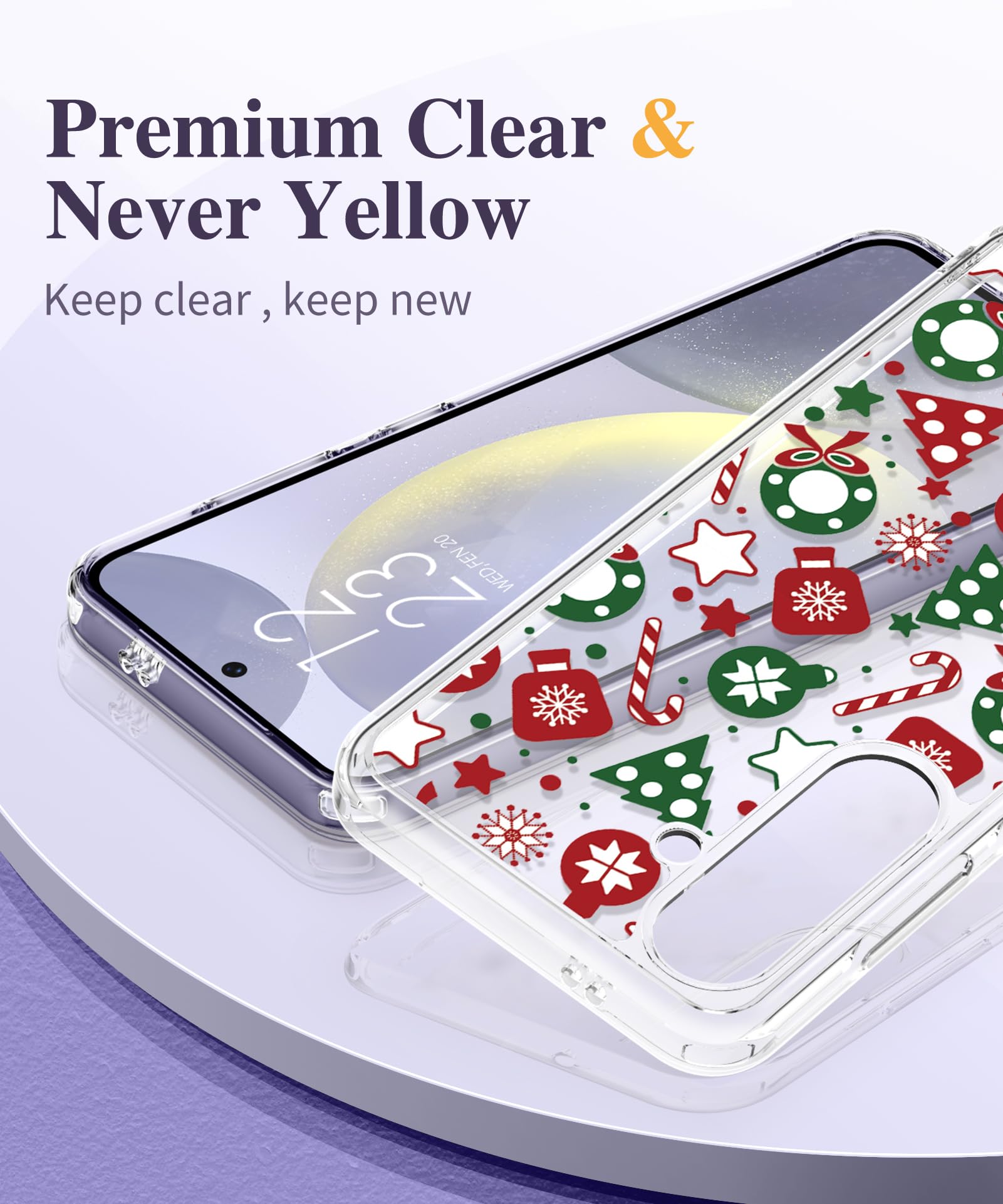 Gviewin For Samsung Galaxy S24 Plus Case With Screen Protector+Camera Lens Protector, Clear Stylish Christmas Pattern Slim Prote