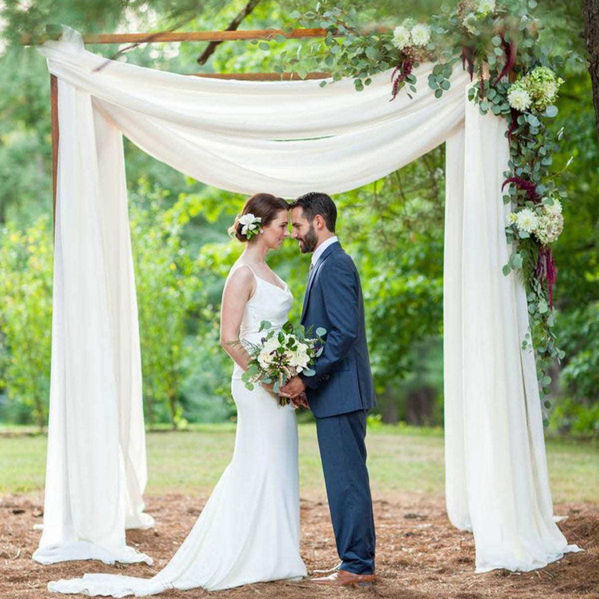 Fuhsy Wedding Arch Draping White Drapes Sheer Fabric Chiffon Curtains For Backdrop 1 Panel 20Ft Wedding Drapery For Ceremony Swa