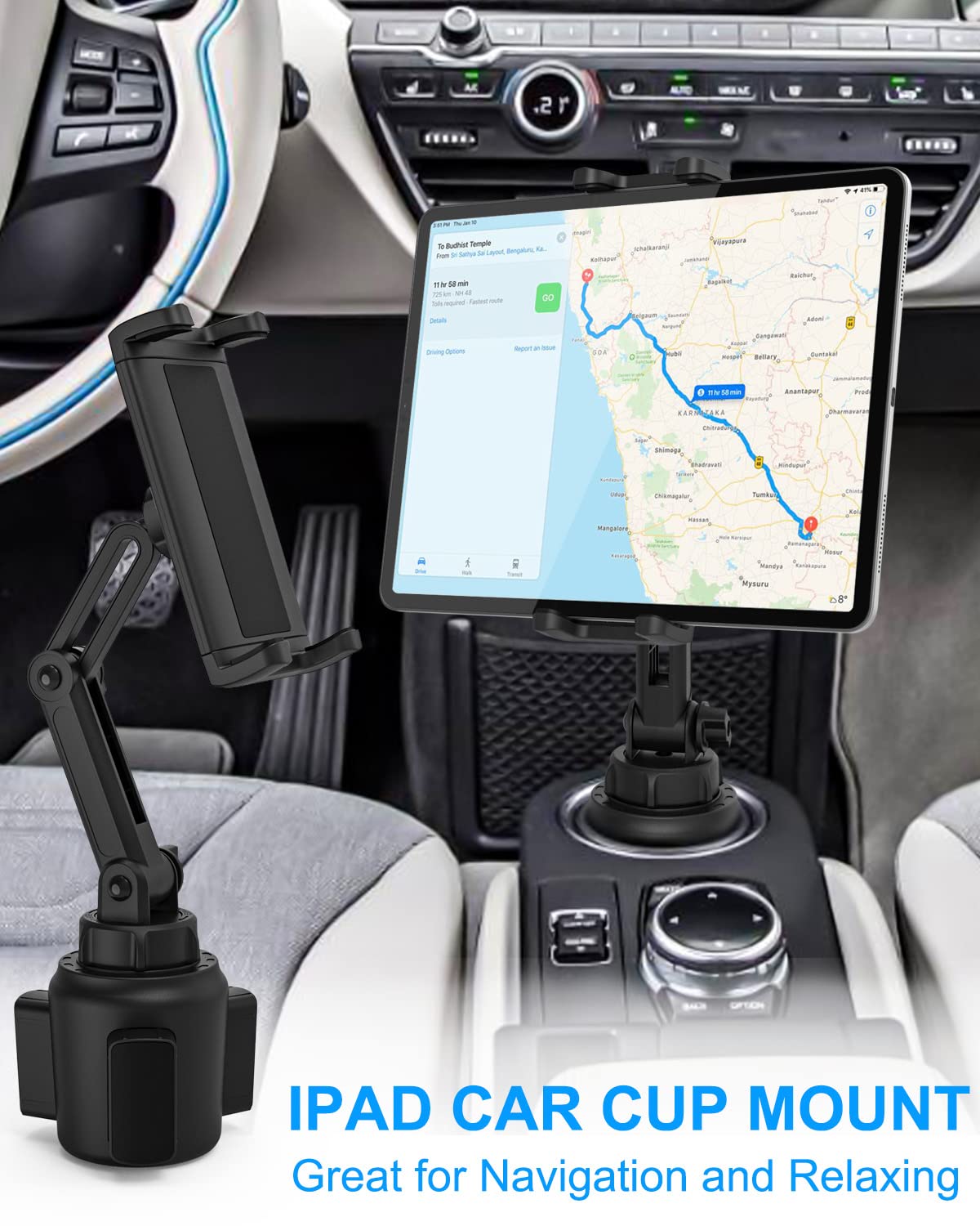 Dosvsi Car Cup Holder Tablet Mount For Ipad, [Height & Angle Adjustable] Truck Cup Mount Tablet Holder, Stable Vehicle Cup Stand