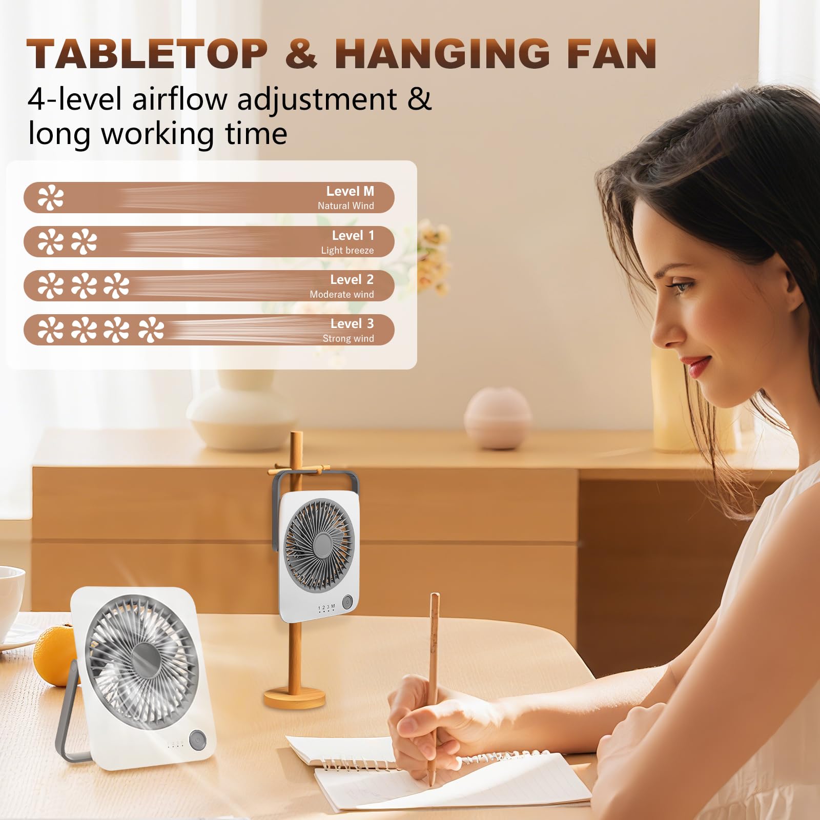 Fitenough Rechargeable Travel Fan - Ultra Slim & Quiet Personal Fan For Cruise 4 Speeds 180 Folding, Compact Cooling For Office