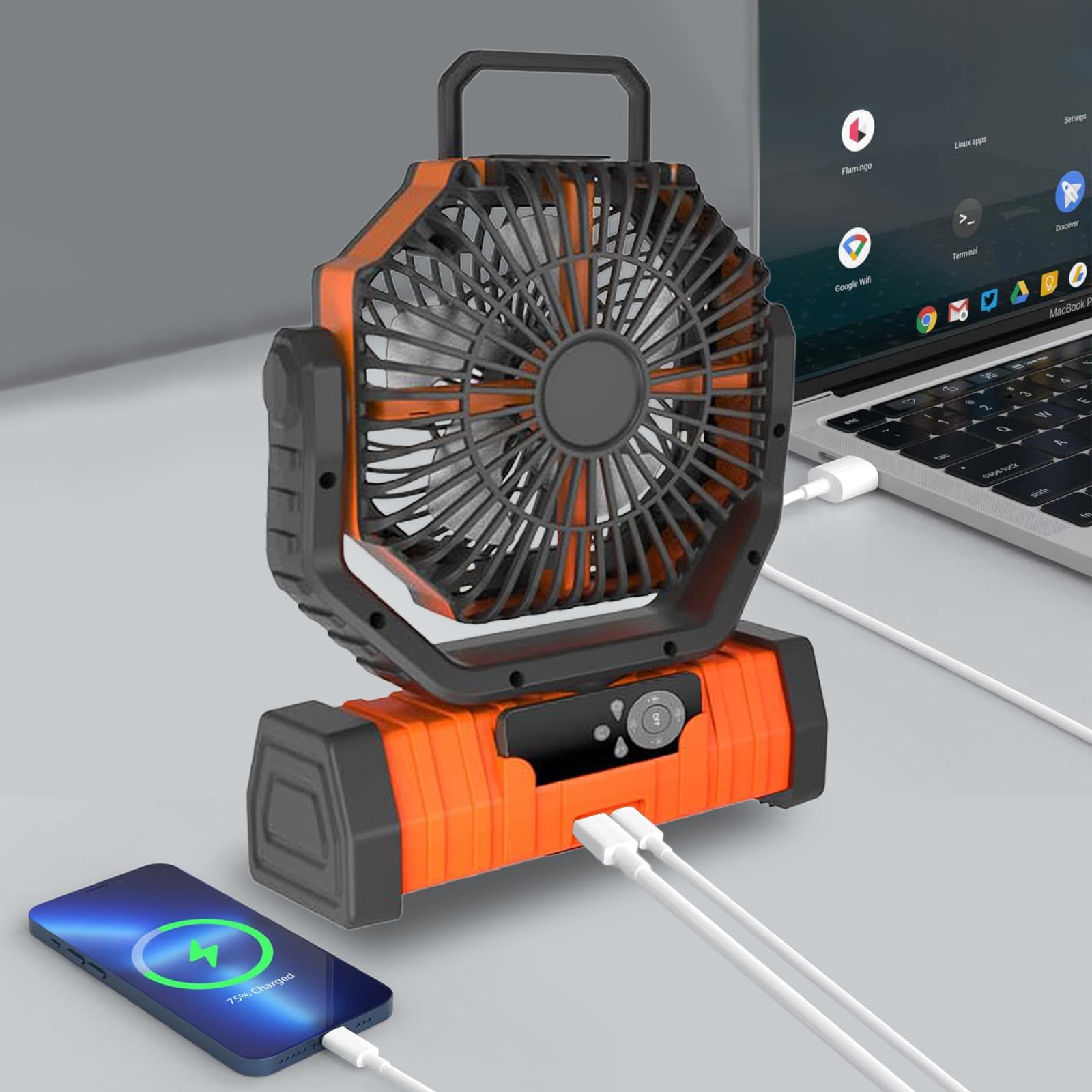 Rechargeable Fan,Operated Camping Battery Powered Fan With Hook&Bright Led Light,Remote Control Timer Auto Oscillation Cordless