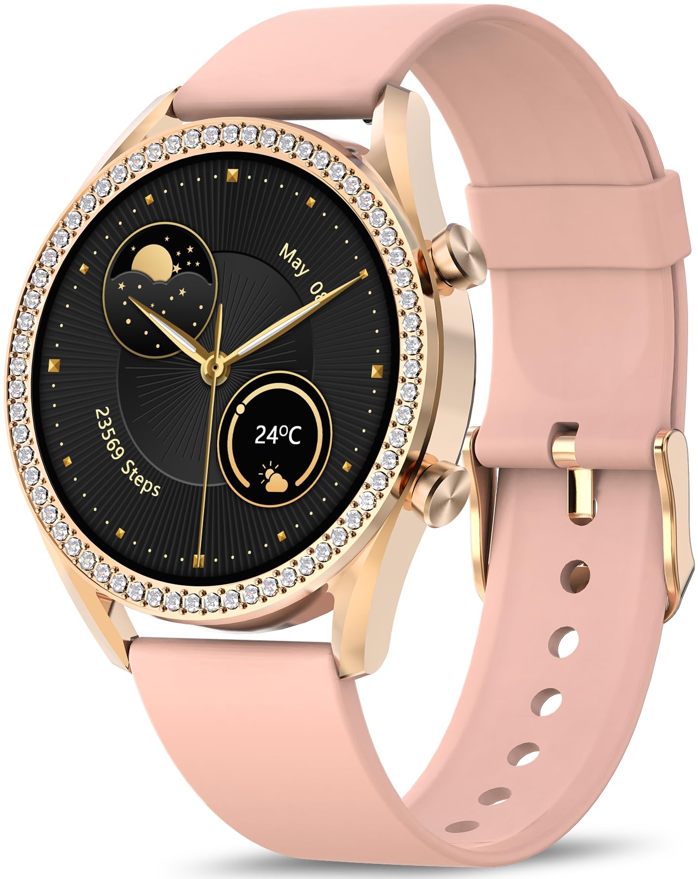 BRIBEJAT Smart Watch for Women Answer/Make Call, HD 1.27 Aluminum Alloy Case with Diamonds SmartWatch, Waterproof Fitness Trac