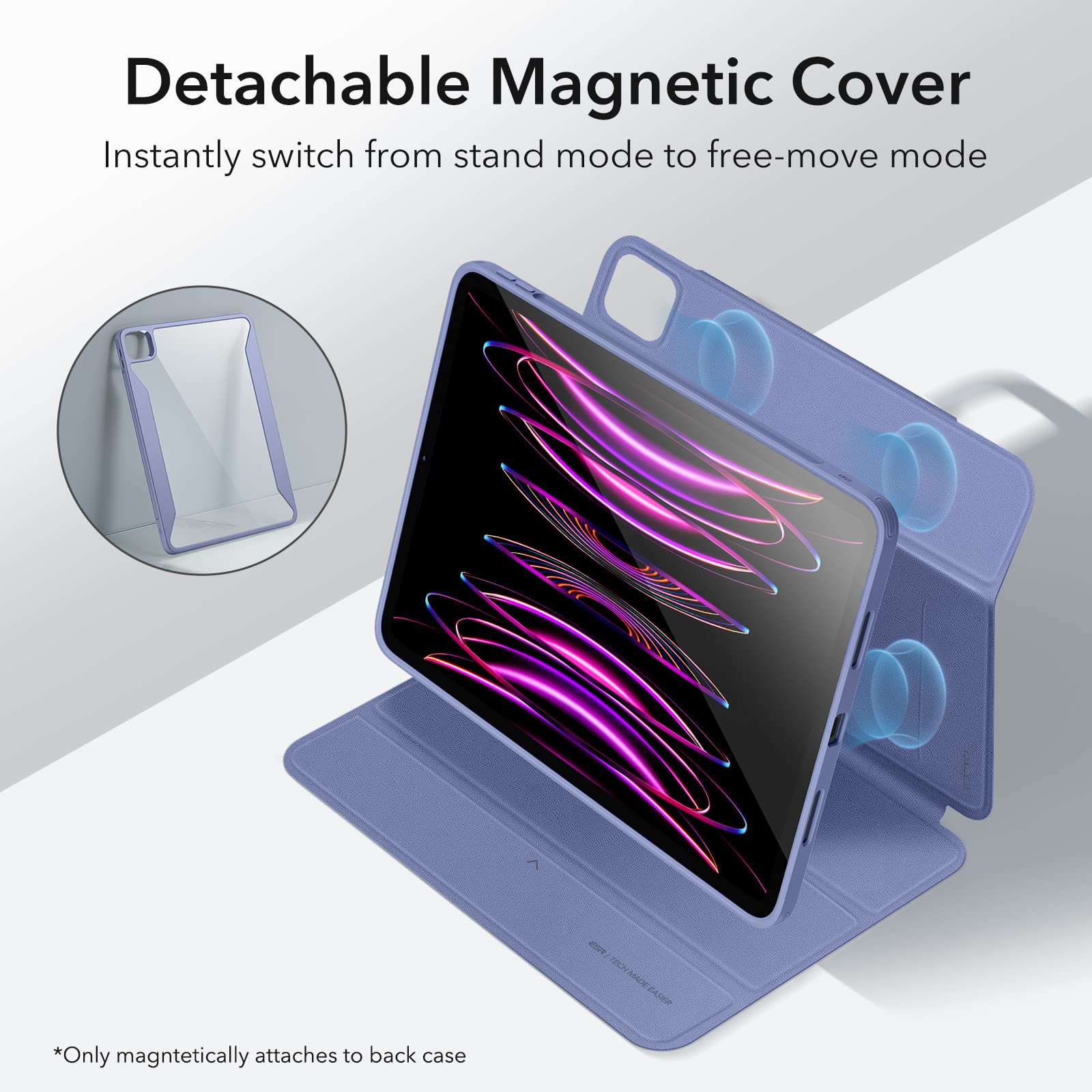 Esr For Ipad Pro 12.9 Inch Case (2022/2021), Ipad Pro 12.9 Case 6Th/5Th Generation With Pencil Holder, Detachable Magnetic Cover, Vertical Stand, Auto Wake/Sleep, Rebound 360 Series, Lavender
