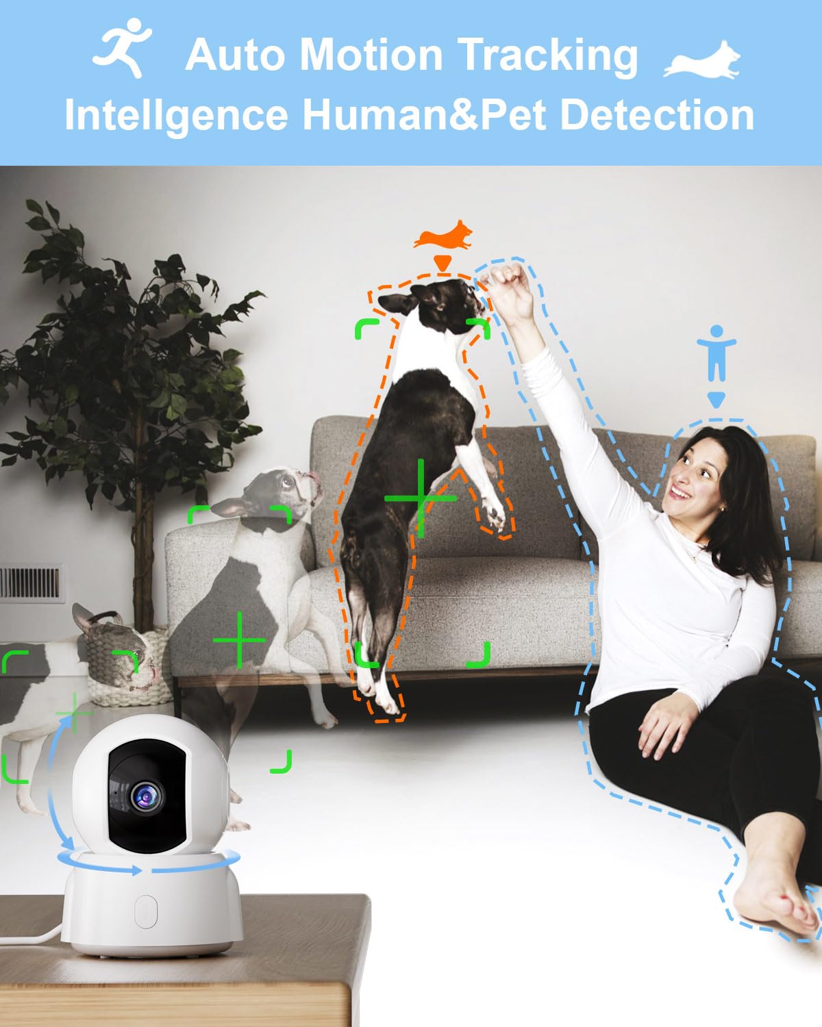 Golspark Indoor Security Camera 2K, Pet Camera For Home Security, Dog Cam Pan/Tilt, Motion Tracking, 2 Way Audio, Night Vision B