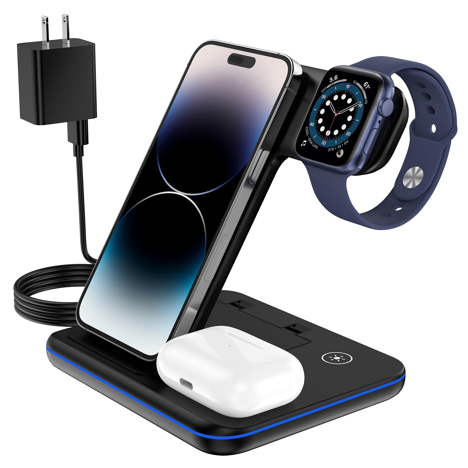 3 in 1 Wireless Charging Station for Apple Charger Stand for iPhone 16 15 14 13 & for Apple Watch Charger Wireless Charging Stat