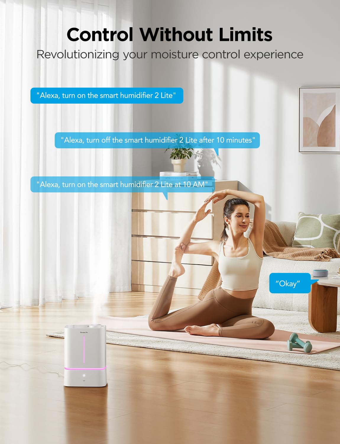 Goveelife Smart Humidifier For Bedroom Large Room, 4.5L Cool Mist Top Fill Humidifiers With Scent Diffuser & Night Light, Voice