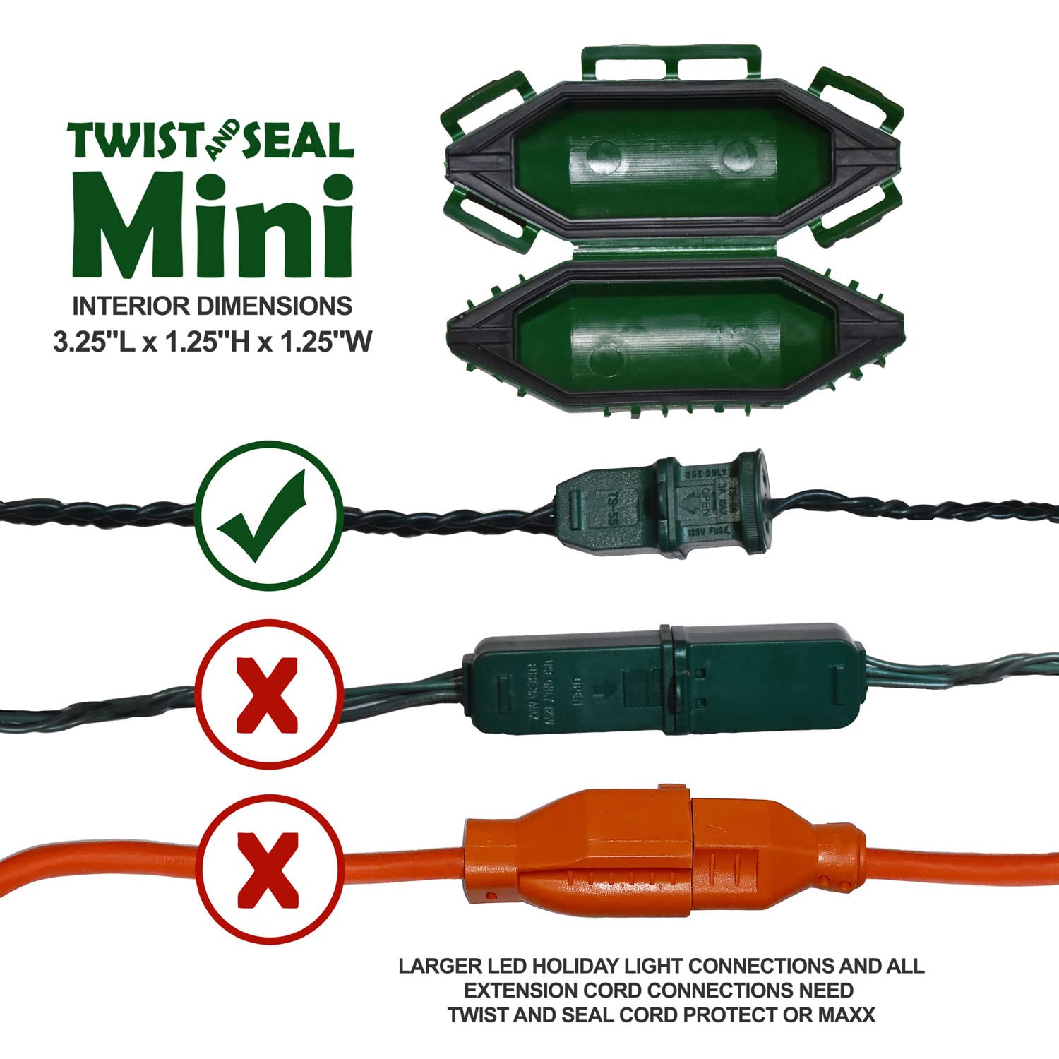 Twist And Seal Mini Holiday Light Cord Protector And Christmas Light Plug Cover (6 Pack)   Green