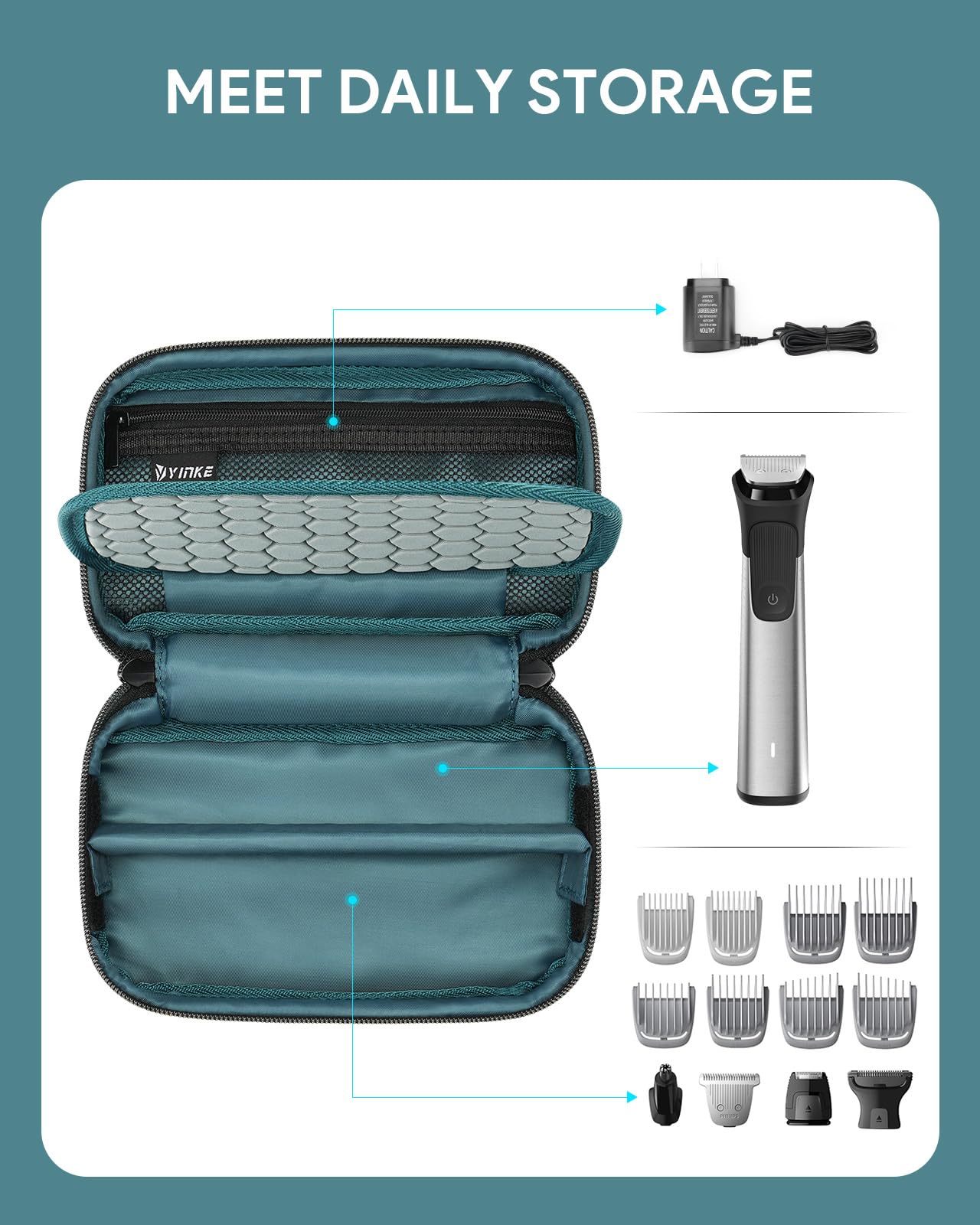 Yinke Travel Shaver Case For Multigroom Series 3000/5000/70000/9000, Men'S Electric Beard Trimmer Case Attachments Storage Bag O