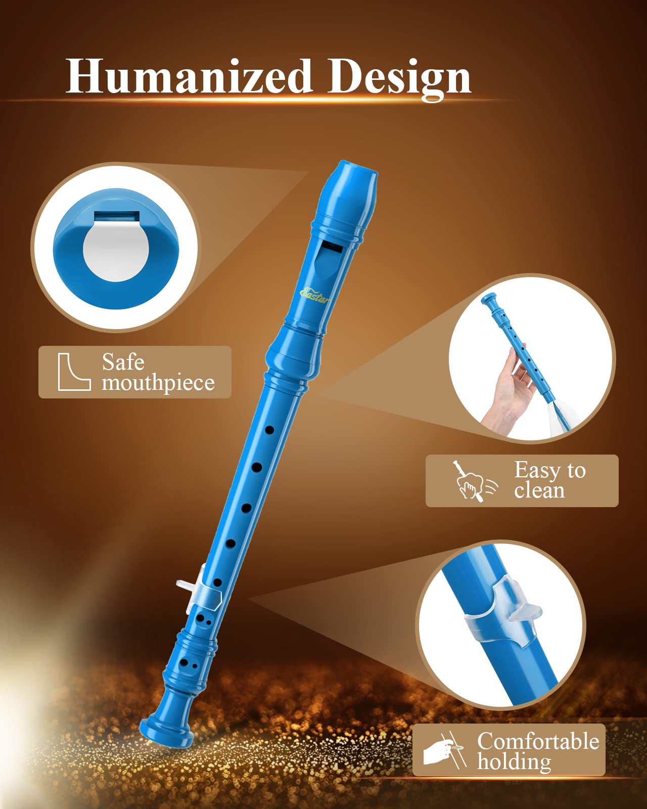 Eastar Soprano Recorder Instrument For Kids Beginners, German Fingering C Key With Cleaning Kit, Thumb Rest, Cotton Bag, Fingeri