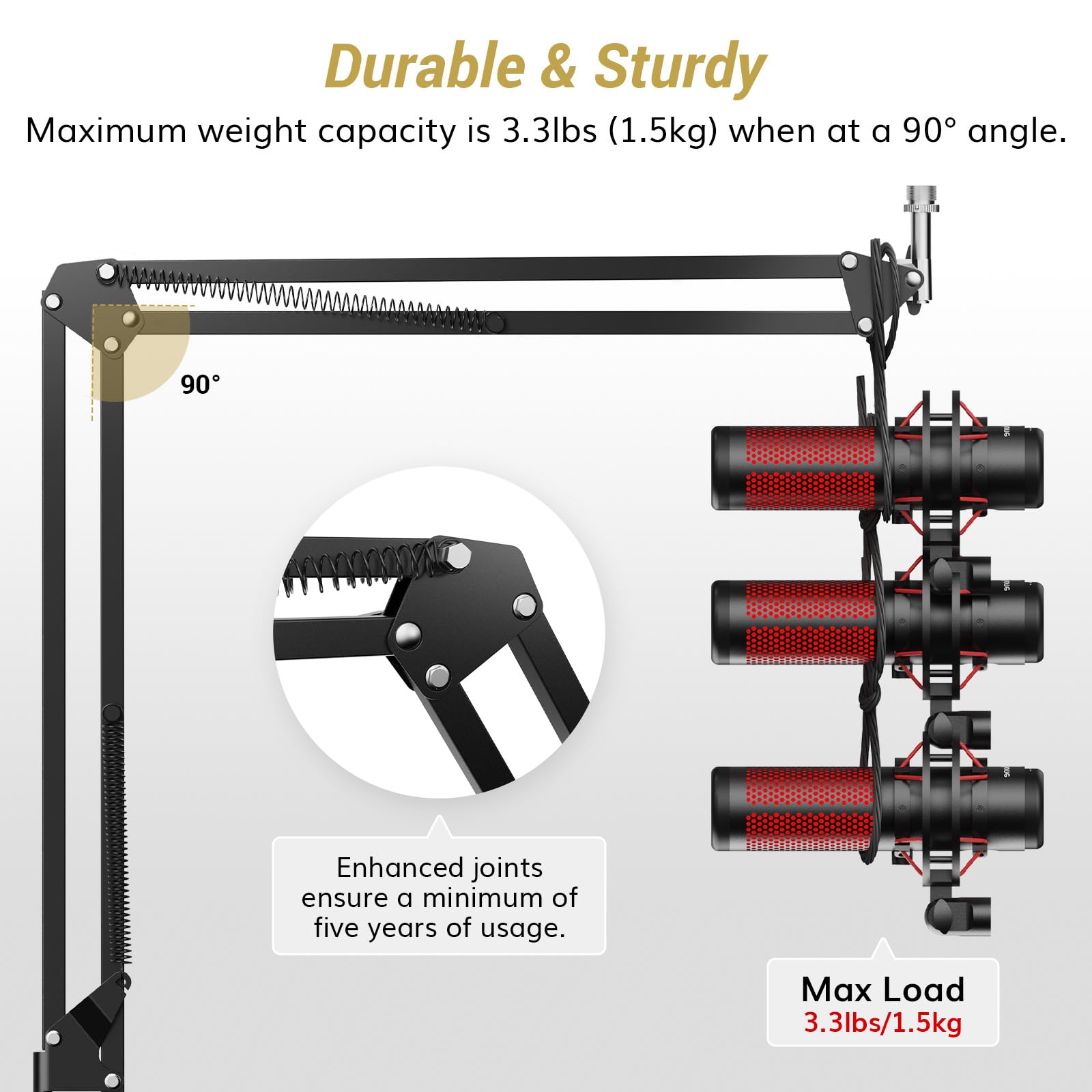 Tonor Microphone Boom Arm With High Riser, Adjustable Mic Stand, Arm With Extra-Large Pop Filter, Perfect For Podcasts, Streamin