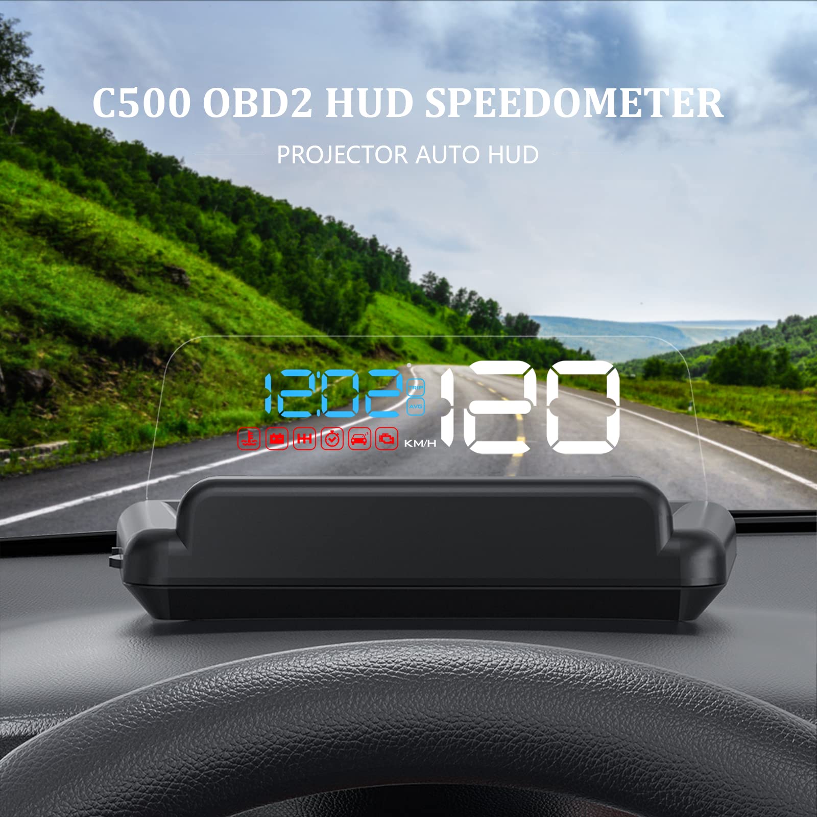 Wiiyii Heads Up Display For Cars, C500 Car Digital Gps Speedometer, Stereo Projecting Display With Reflector, Speed, Rpm, Water