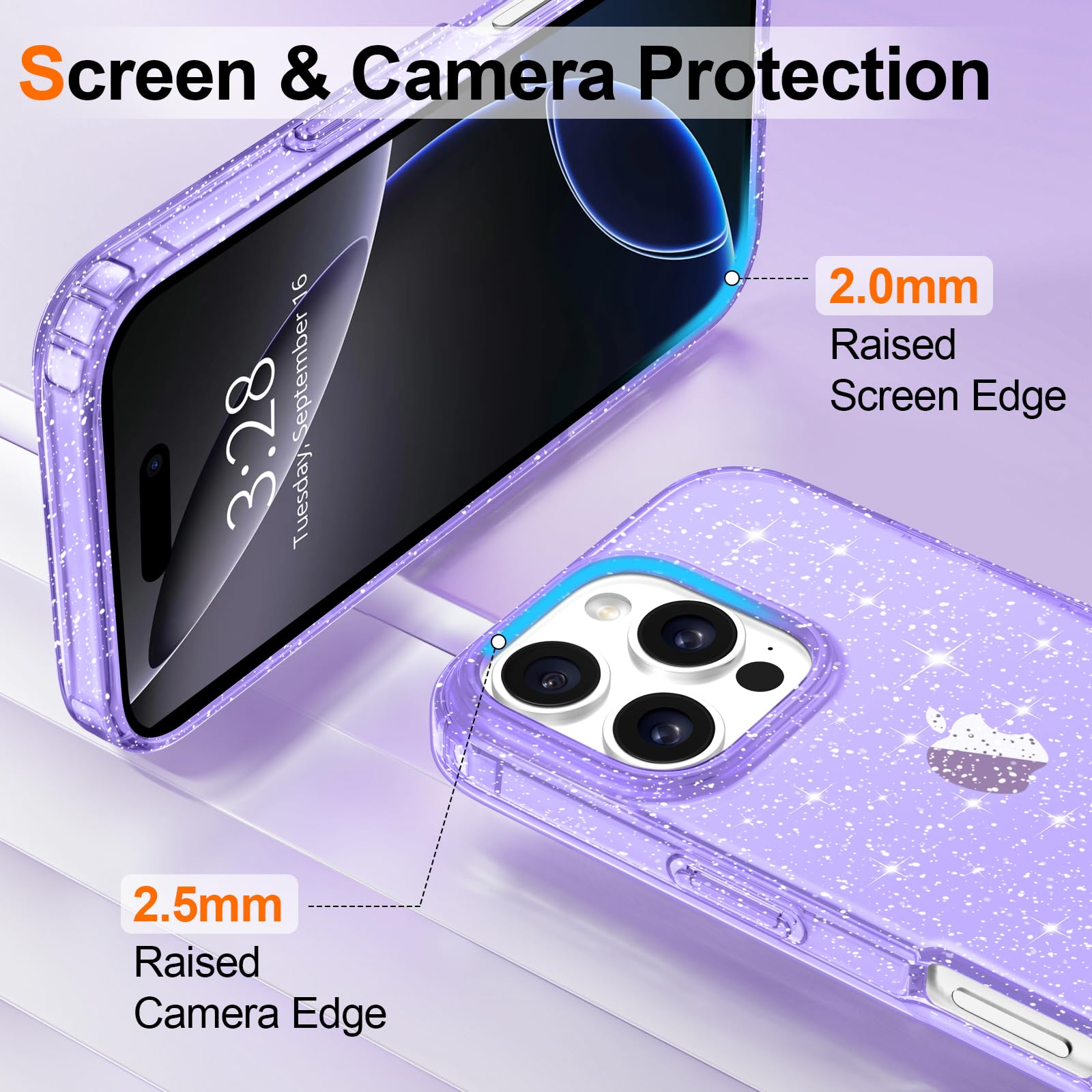 Hython Case For Iphone 16 Pro Case Glitter, Clear Glitter Sparkly Shiny Bling Sparkle Cute Cover, Anti Scratch Soft Tpu Thin Sli