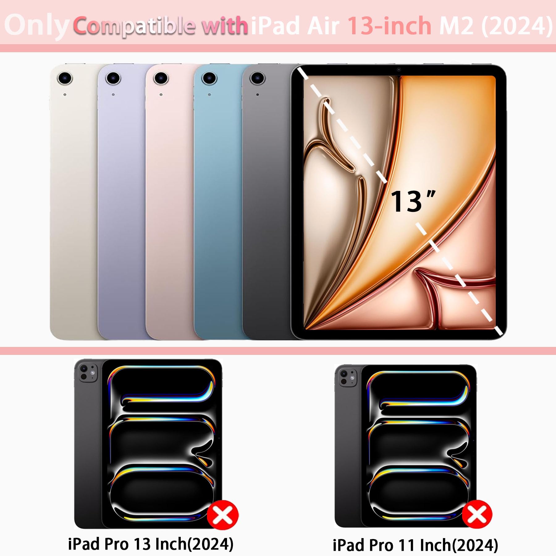 Rantice Case For Ipad Air 13 Inch M2 (2024), Hybrid Shockproof Rugged Drop Protective Case With Kickstand & Pencil Holder For Ip