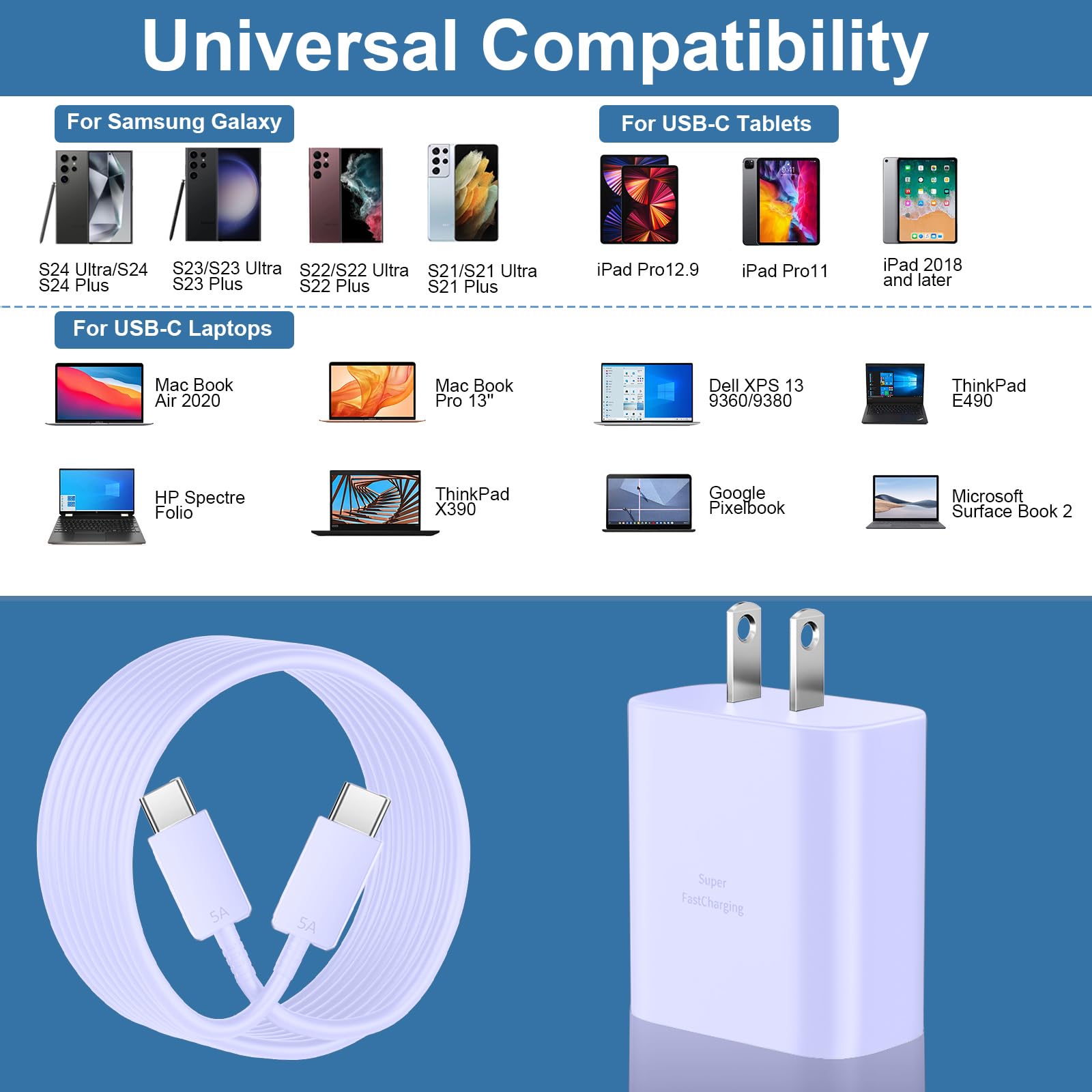 Usb C Charger, 45W Samsung Super Fast Charging Type C Charger With 10Ft Cable For Samsung Galaxy S24 Ultra/S24/S24+/S23 Ultra/S2