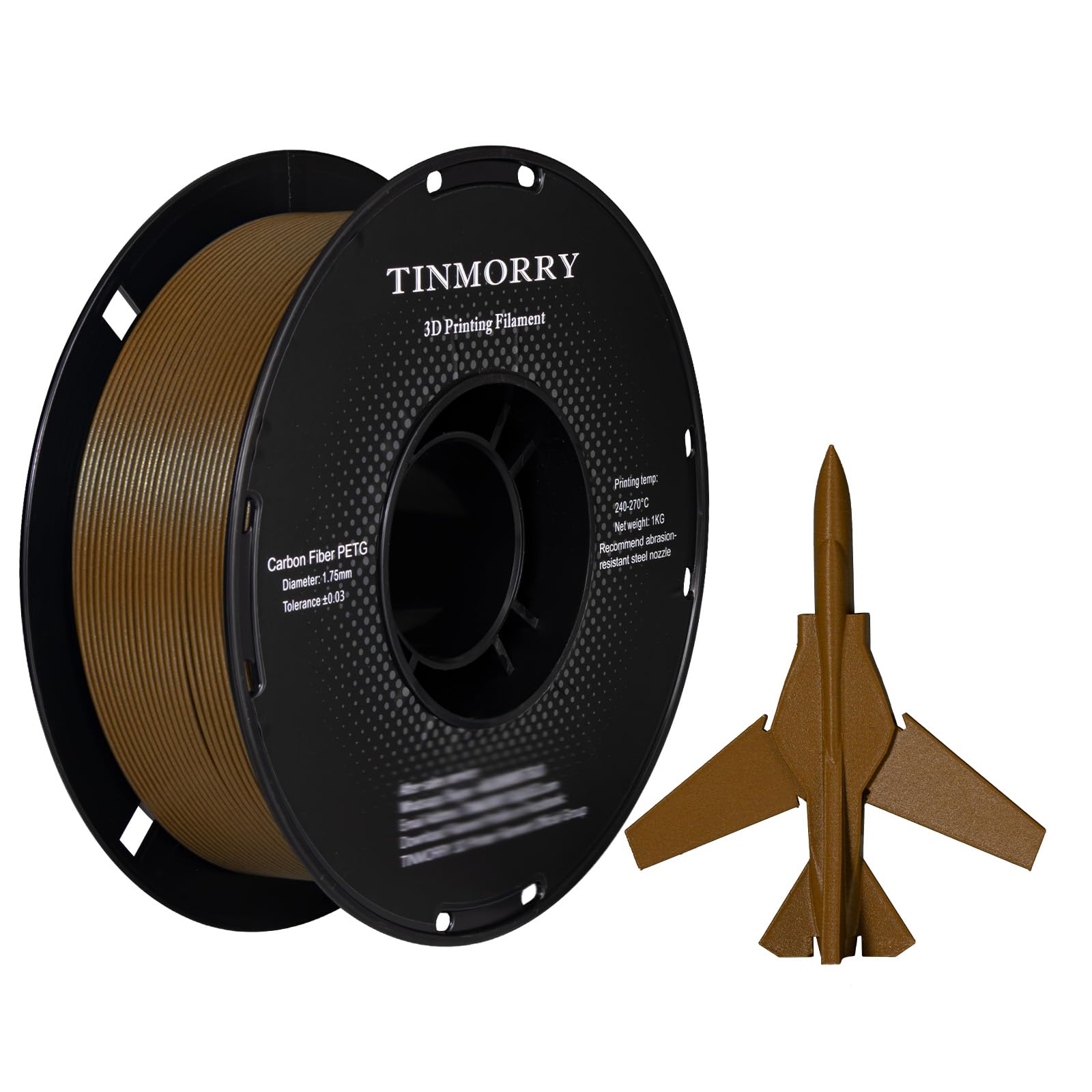 TINMORRY Carbon Fiber PETG Filament 1.75 mm, High Rigidity & Strength PETG CF 3D Printer Filament, Compatible with Most FDM 3D P