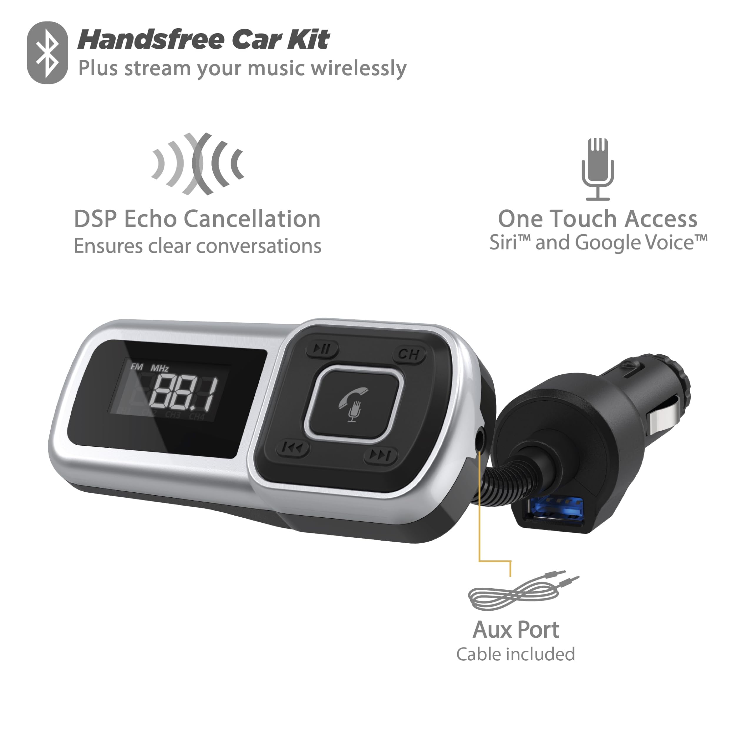 Scosche BTFMSR BTFREQ Universal Bluetooth Hands Free Car Kit with Digital FM Transmitter and 10 Watt USB Car Charger