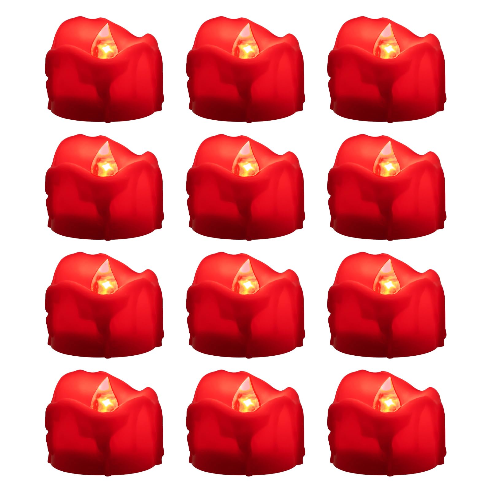 Windshell Red Flickering Flame Tealight Candles With 6H Timer (No Remote), Red Led Light Source, Battery Operated Flameless Tea