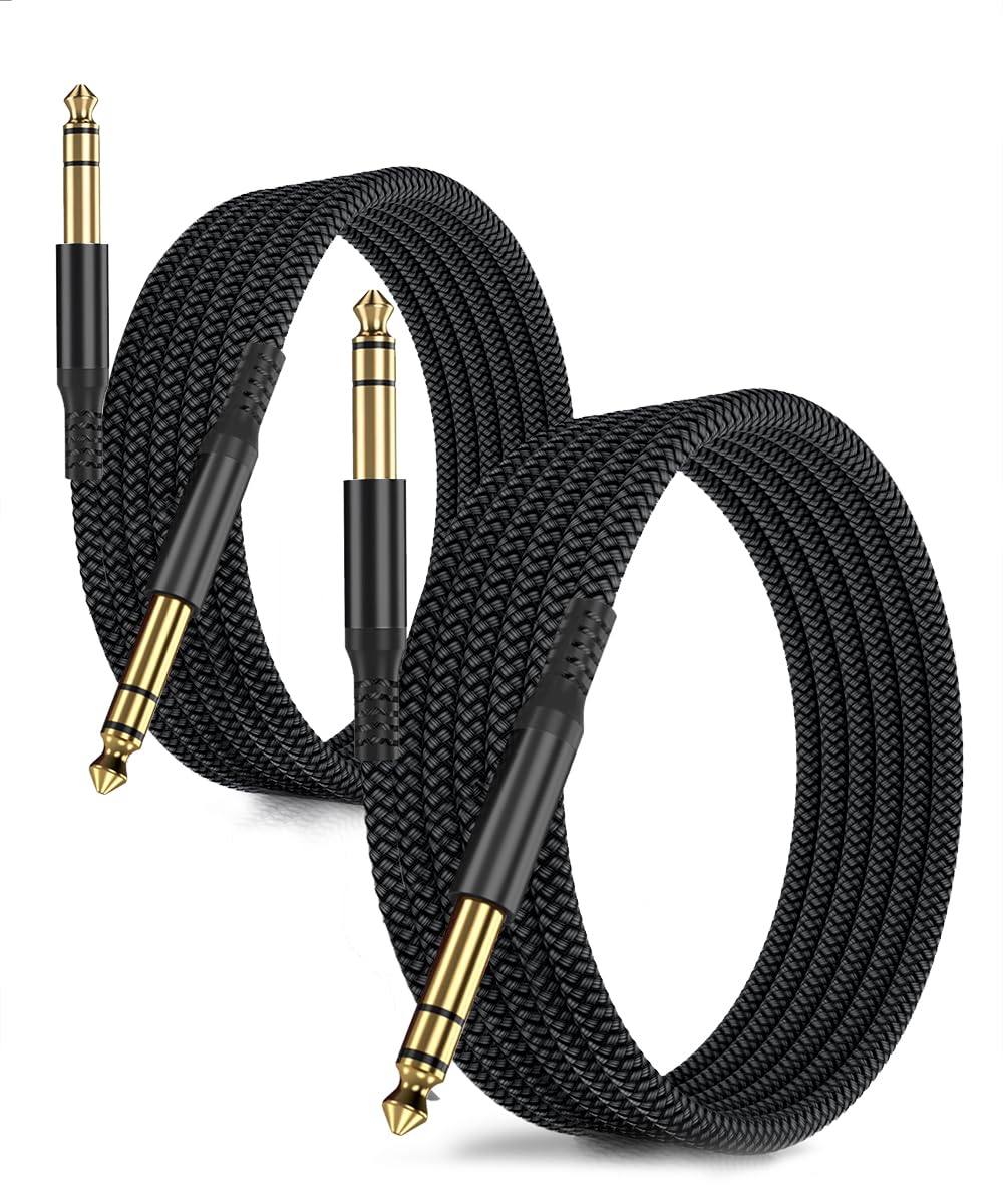 6.35Mm Trs Instrument Cable 30Ft 2 Pack,Straight 1/4 Inch Male Jack Stereo Audio Interconnect Cord,6.35 Balanced Lead Line For Electric Guitar,Bass,Keyboard,Mixer,Amplifier,Amp,Speaker,Equalizer