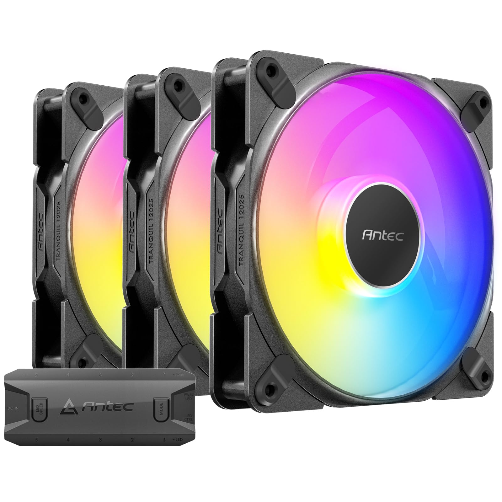 Antec Tranquil 120 Argb, 120Mm X 25Mm Case Fans, Argb Pwm Fans, 2000Rpm, 64.02Cfm, 2.45Mmh2O, 4 Pin Pwm & 3 Pin Led Connector, 1