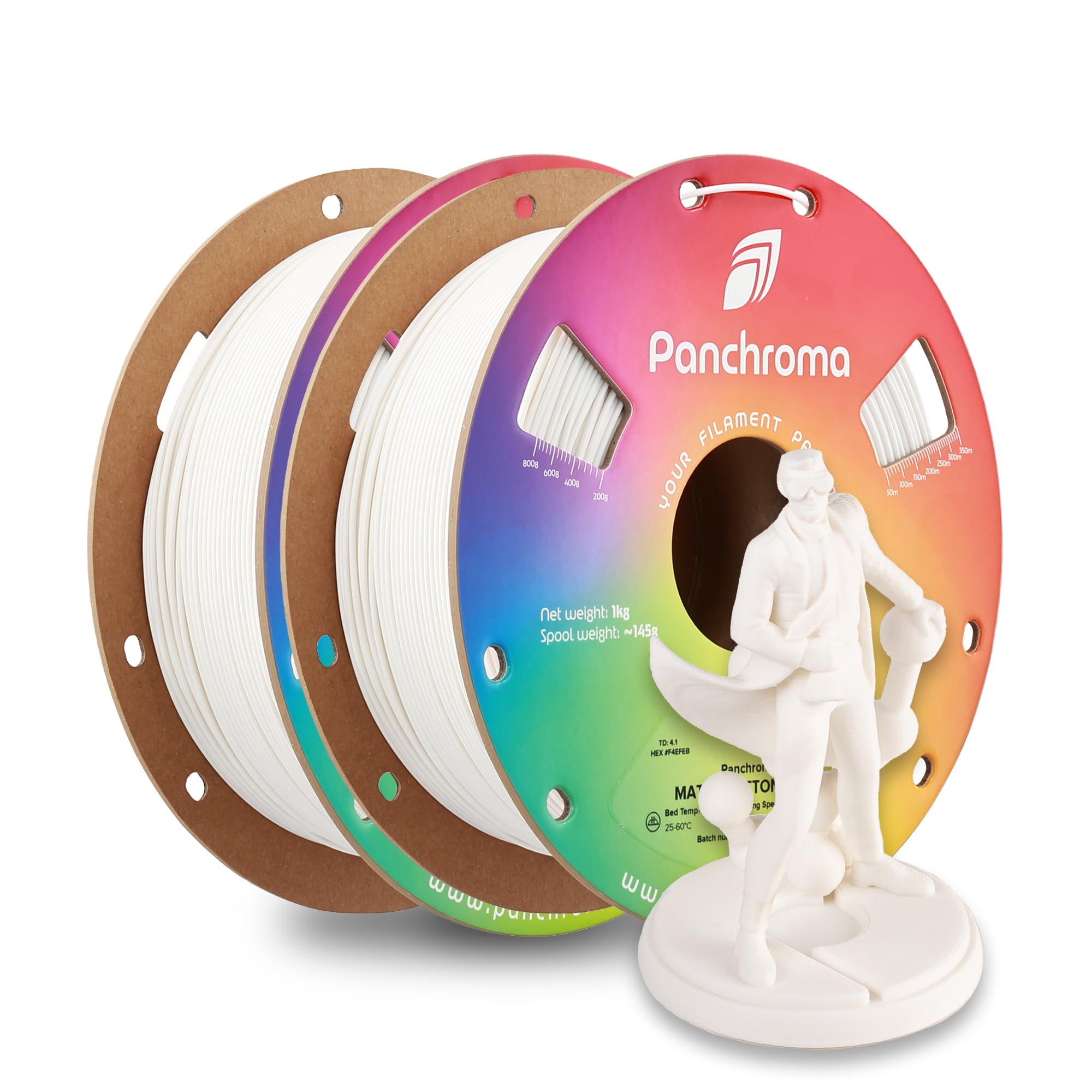 Polymaker Panchroma Matte PLA Filament 1.75mm 2KG Bundle, 2x1kg Matte Cotton White 3D Printing Filament, Formerly Polyterra Matt