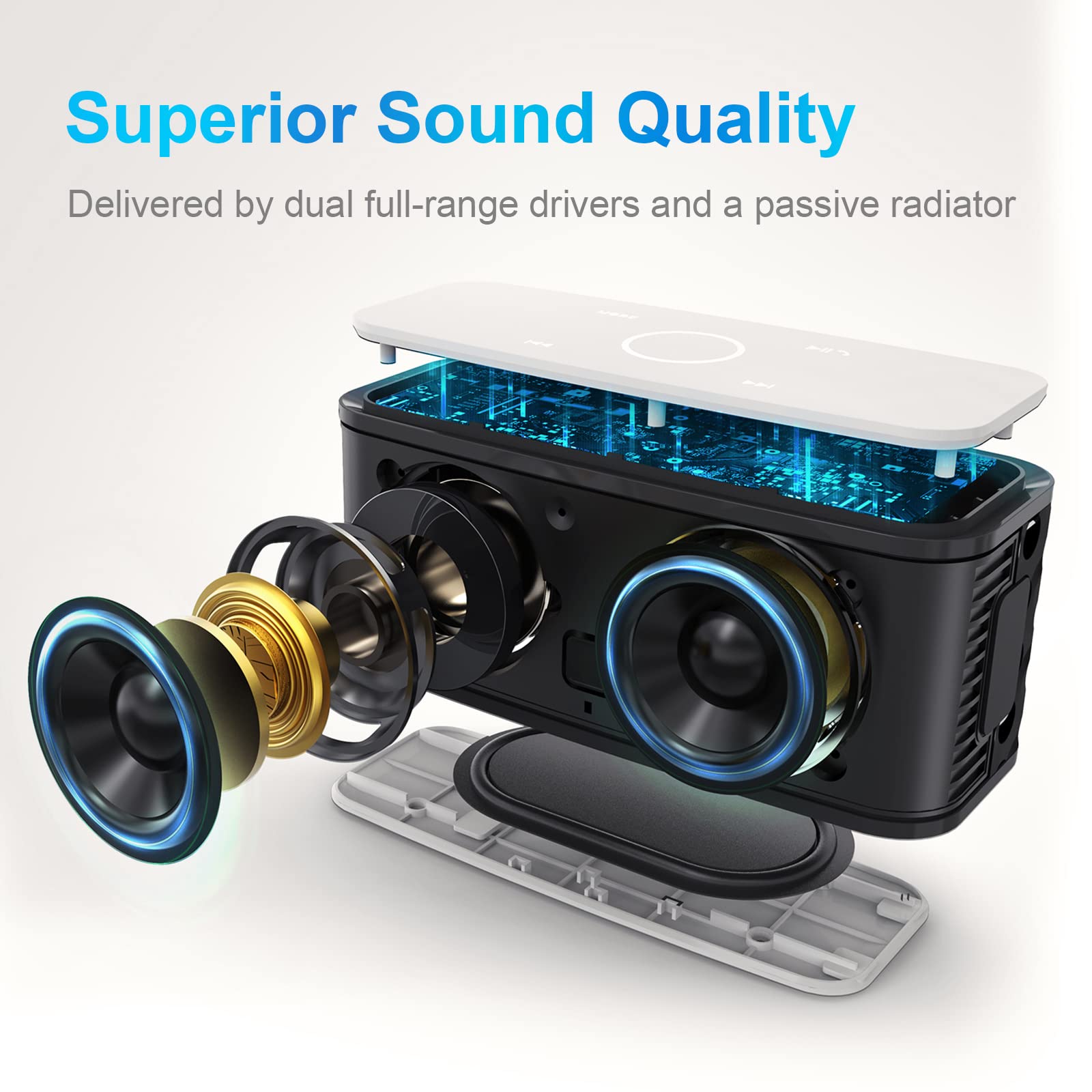 Doss Soundbox Touch Wireless Bluetooth Speaker With 12W Hd Sound And Bass, Ipx5 Water Resistant, 20H Playtime, Handsfree, Portable For Office, Home, Outdoor, Travel White