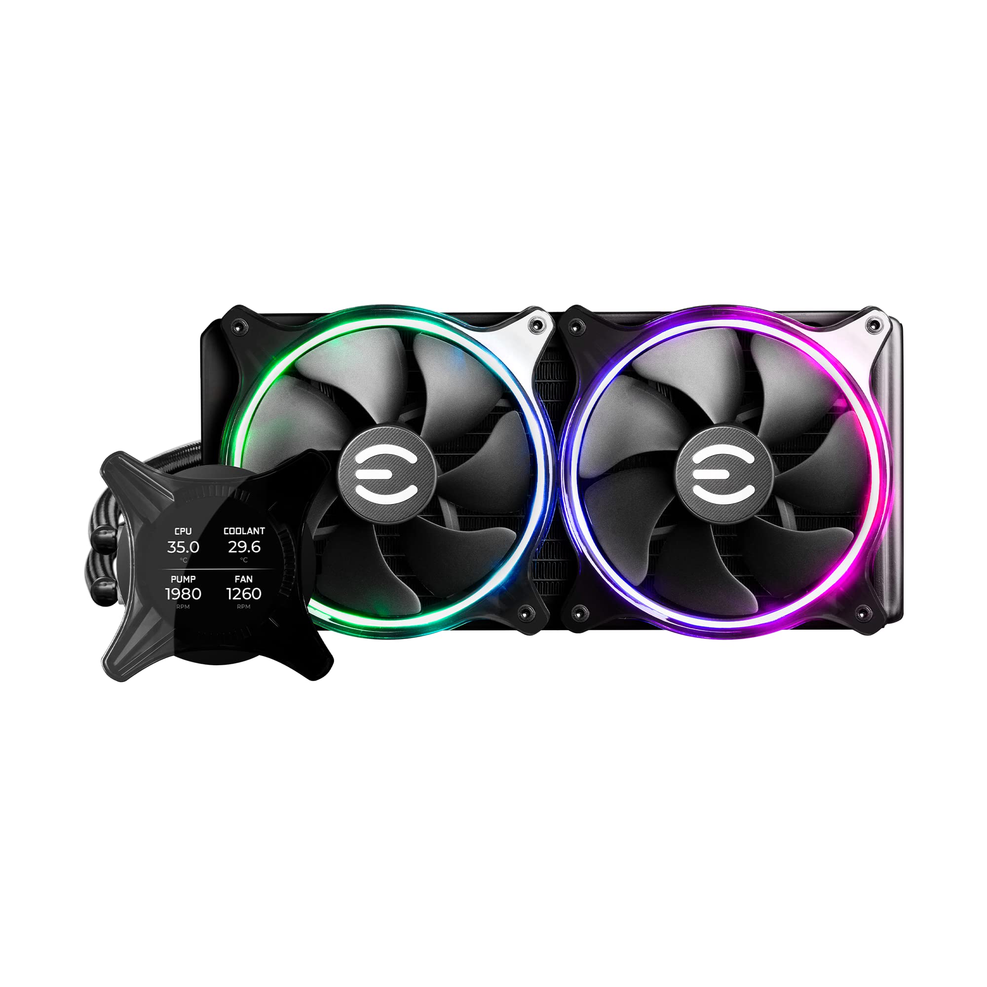 Evga Clcx 280Mm All-In-One Lcd Cpu Liquid Cooler, 2X 140Mm Pwm Argb Fans, Intel, Amd, 5 Yr Warranty, 400-Hy-Cx28-V1