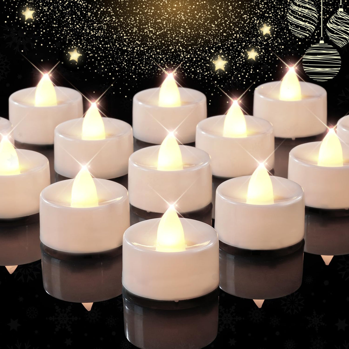 Beichi Set Of 24 Flameless Led Tea Lights Bulk, Electric Tealight Candles, Small Fake Candles Battery Operated, Warm White Flick