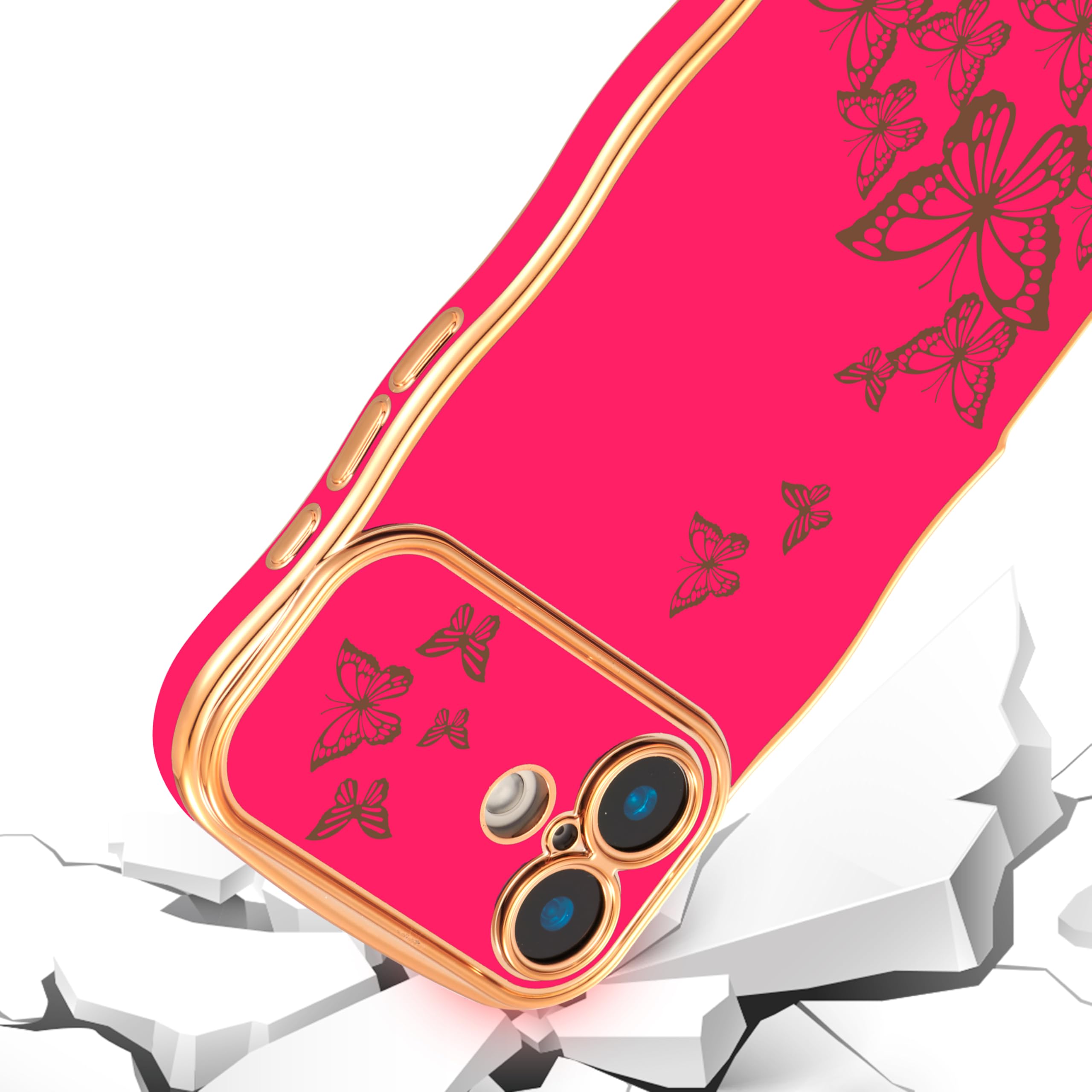 Ztofera For Iphone 16 Plus Case For Girl Women, Cute Curly Wave Frame With Luxury Plating Butterfly Pattern, Soft Tpu Shockproof