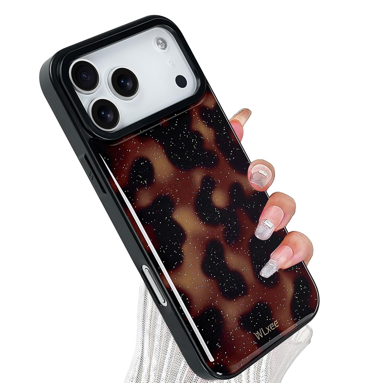 Wlxee Case for iPhone 17 Pro Max, Stylish Glitter Sparkling Tortoise Amber Design Slim & Shockproof Translucent Matte Brown Cove