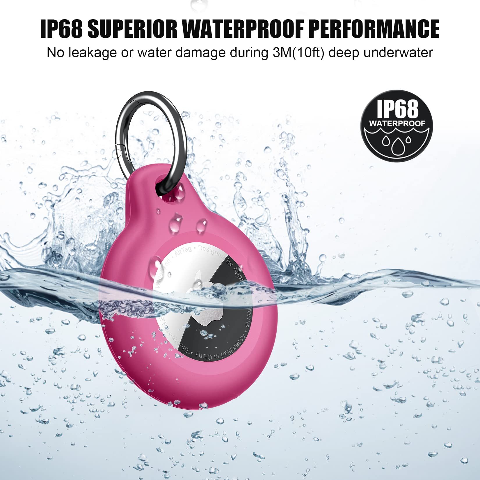 Supfine Waterproof Airtag Holder,2 Pack Air Tag Keychain,Full Body Protective Tracker Case With Loop Key Ring For Apple Tags,Ipx