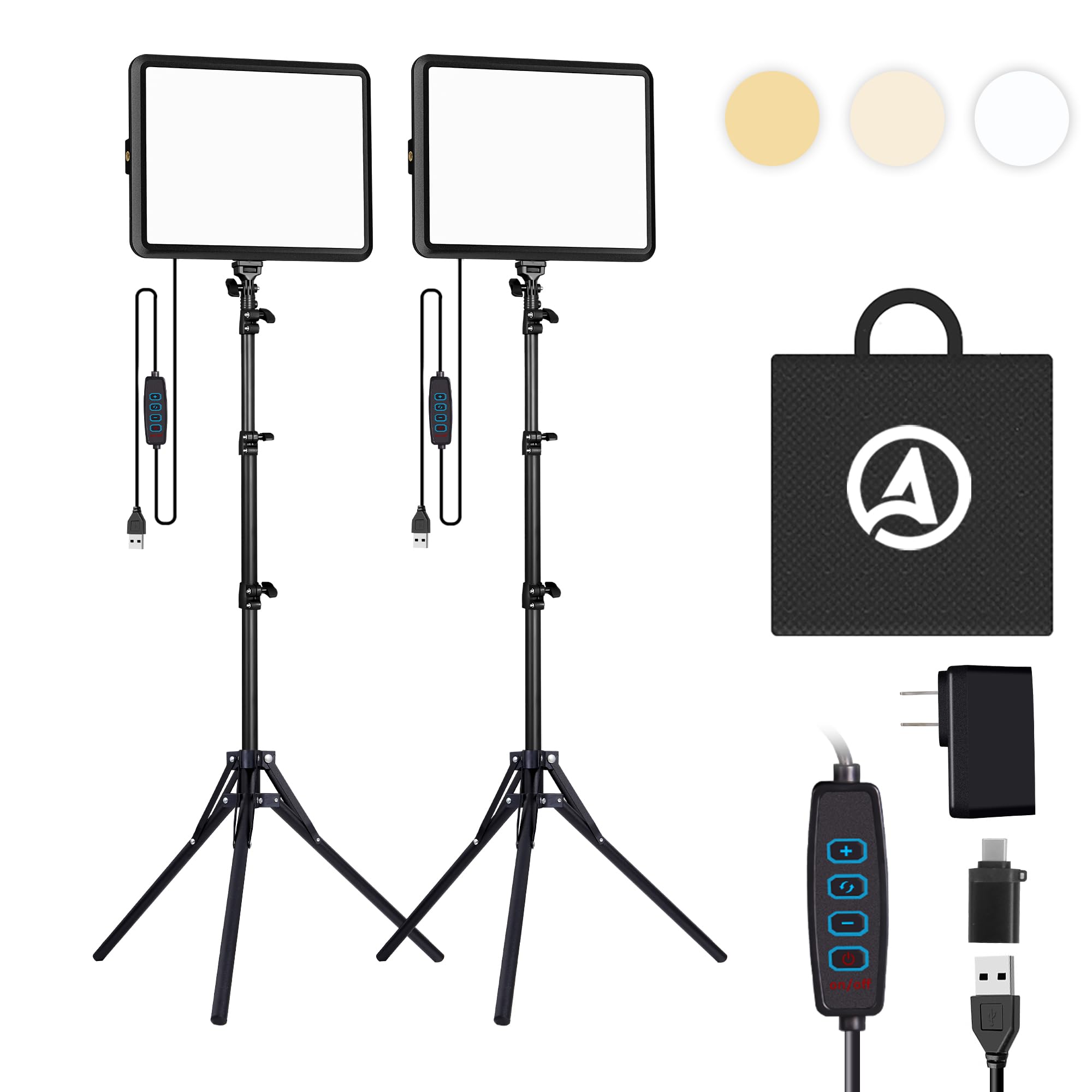 2 Pack Led Photography Lighting Kit, Arsoer 15W Bi Color Video Light Kit, 2800 6500K Led Light Cri 97+, Studio Light With 70