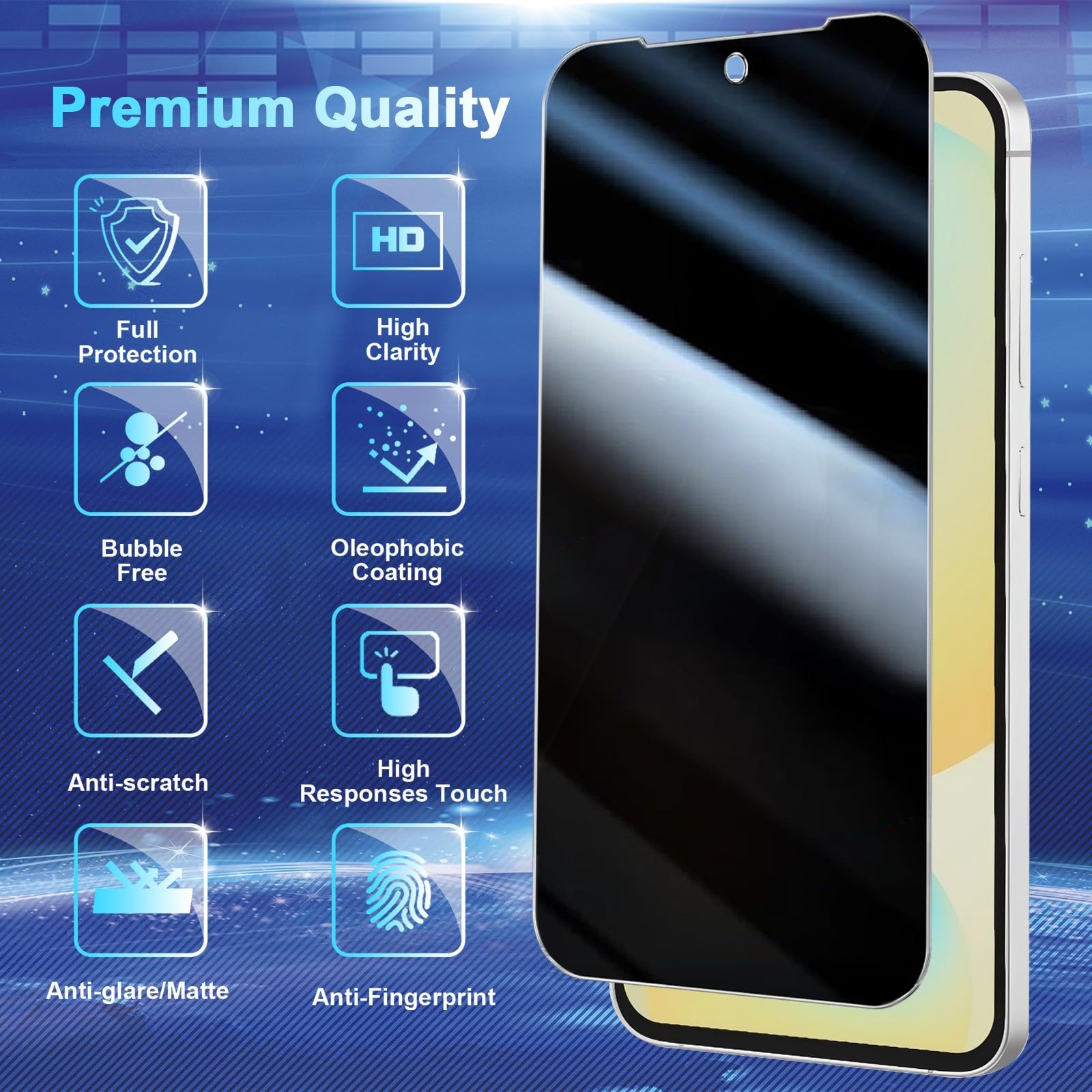 Cwqzguf 2+2 Pack Galaxy S24 Fe Privacy Screen Protector   2 Pack Privacy Film + 2 Pack Camera Lens Tempered Glass, High Clarity