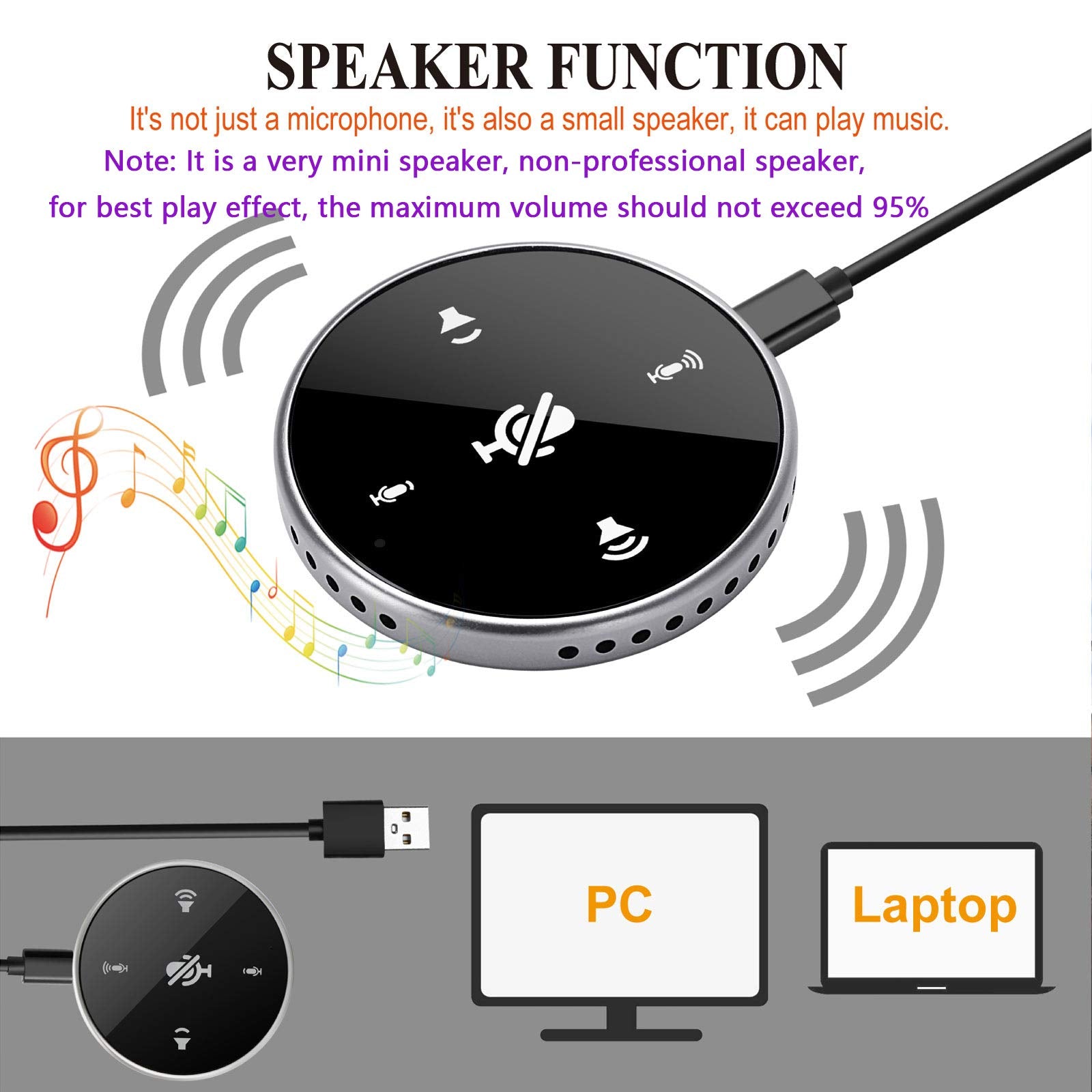Upgrated Usb Conference Microphone With Speaker,Laptop Omnidirectional Computer Mic With Touch Sensor To Mute/Volume,For Zoom Me